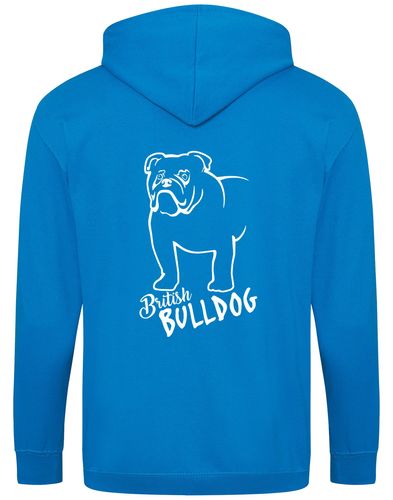 Unisex British Bulldog Zipped Hoodie Sapphire Blue (White)