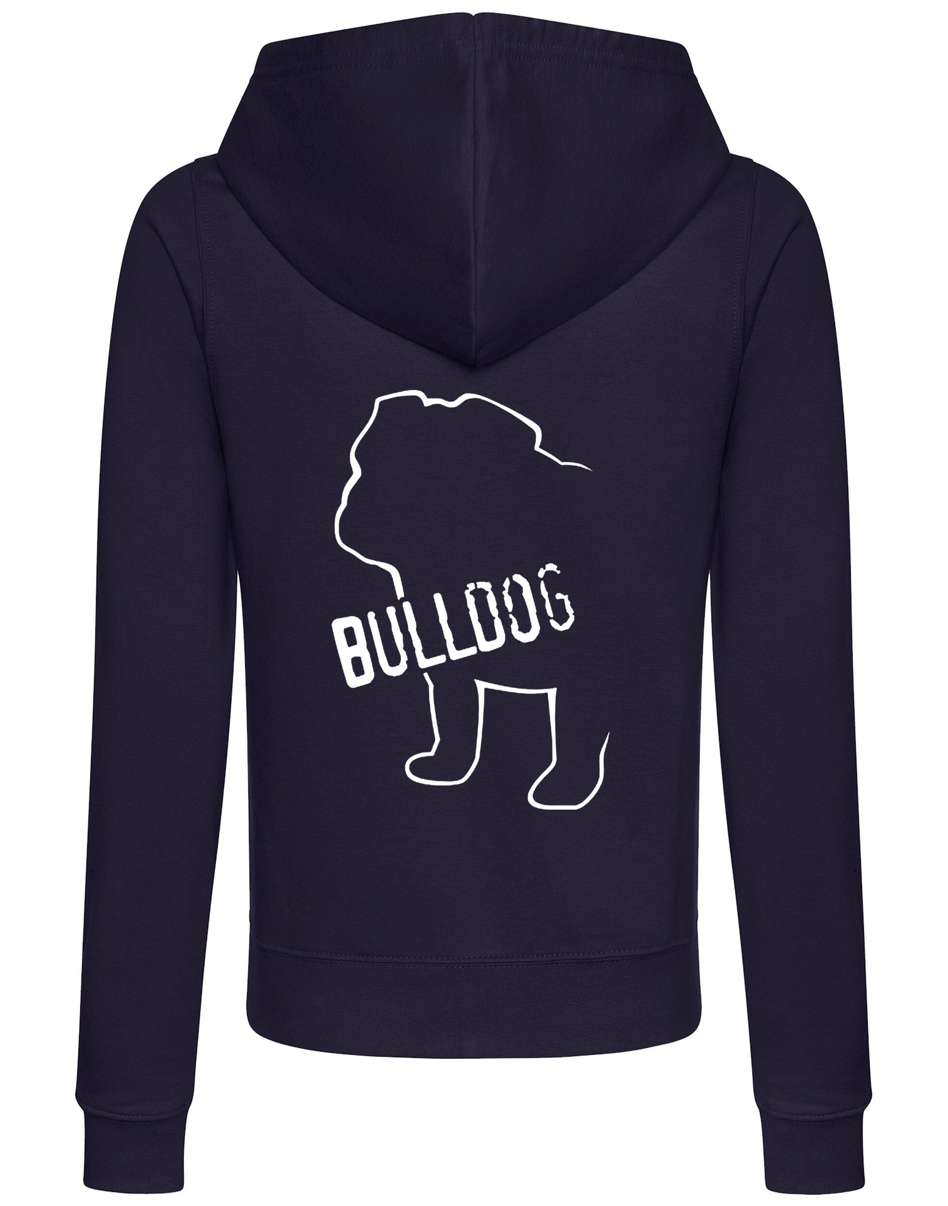 Female Bulldog (Body Design) Zipped Hoodie French Navy (White)