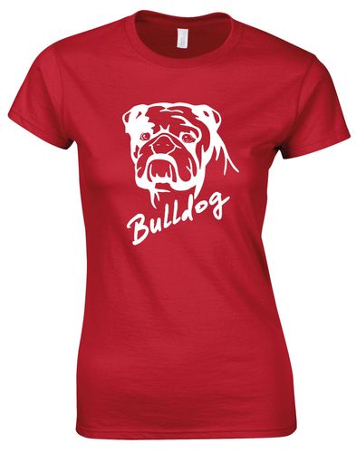 Female Bulldog (Head Design) Roundneck T-Shirt Red (White)