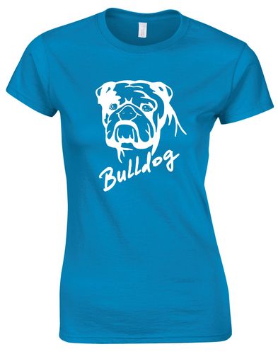 Female Bulldog (Head Design) Roundneck T-Shirt Sapphire Blue (White)