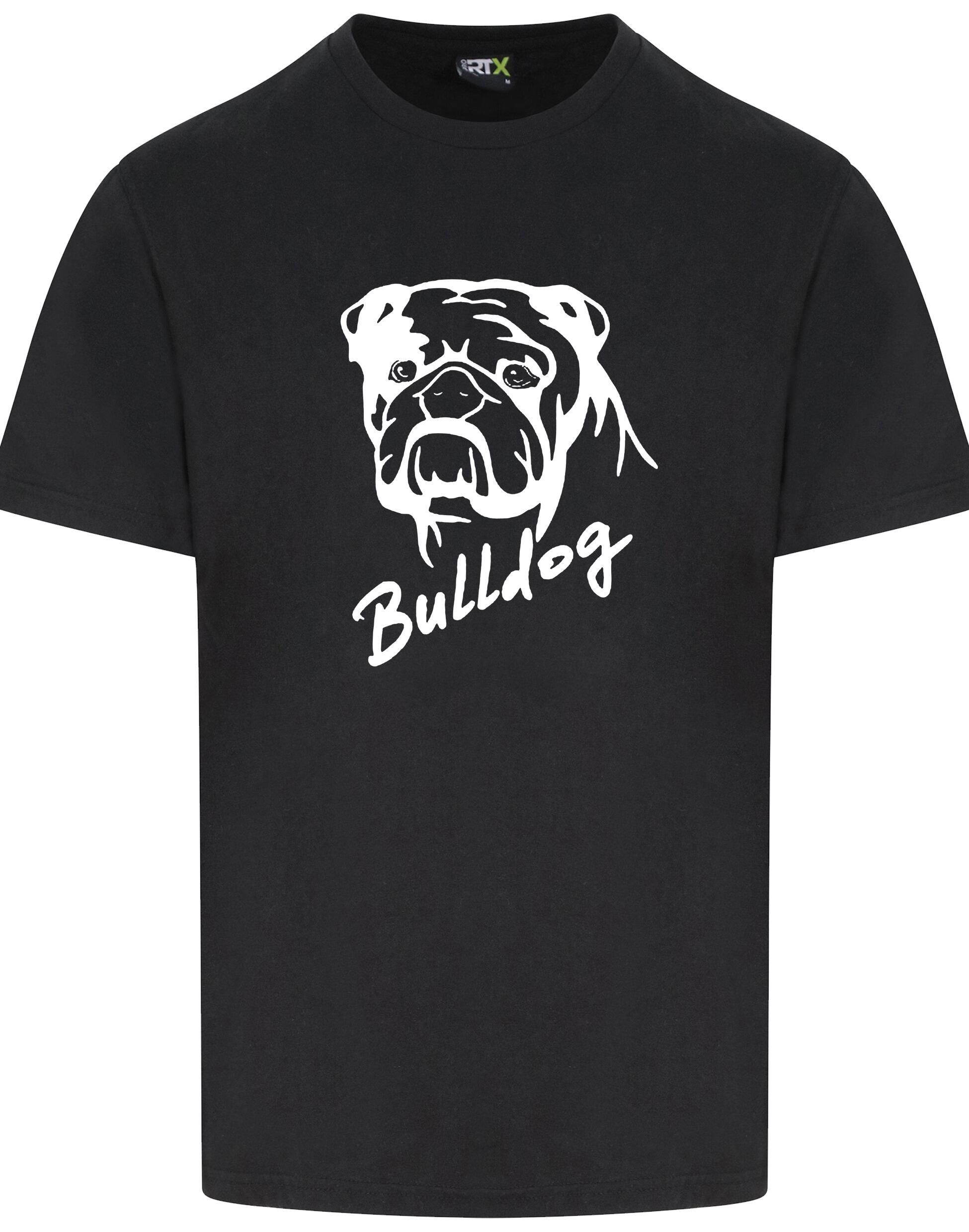 Unisex Bulldog (Head Design) Roundneck T-Shirt Black (White)