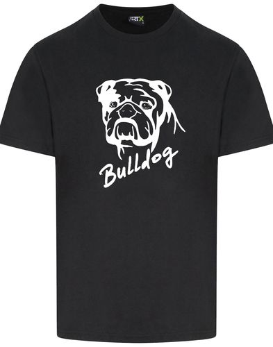 Unisex Bulldog (Head Design) Roundneck T-Shirt Black (White)