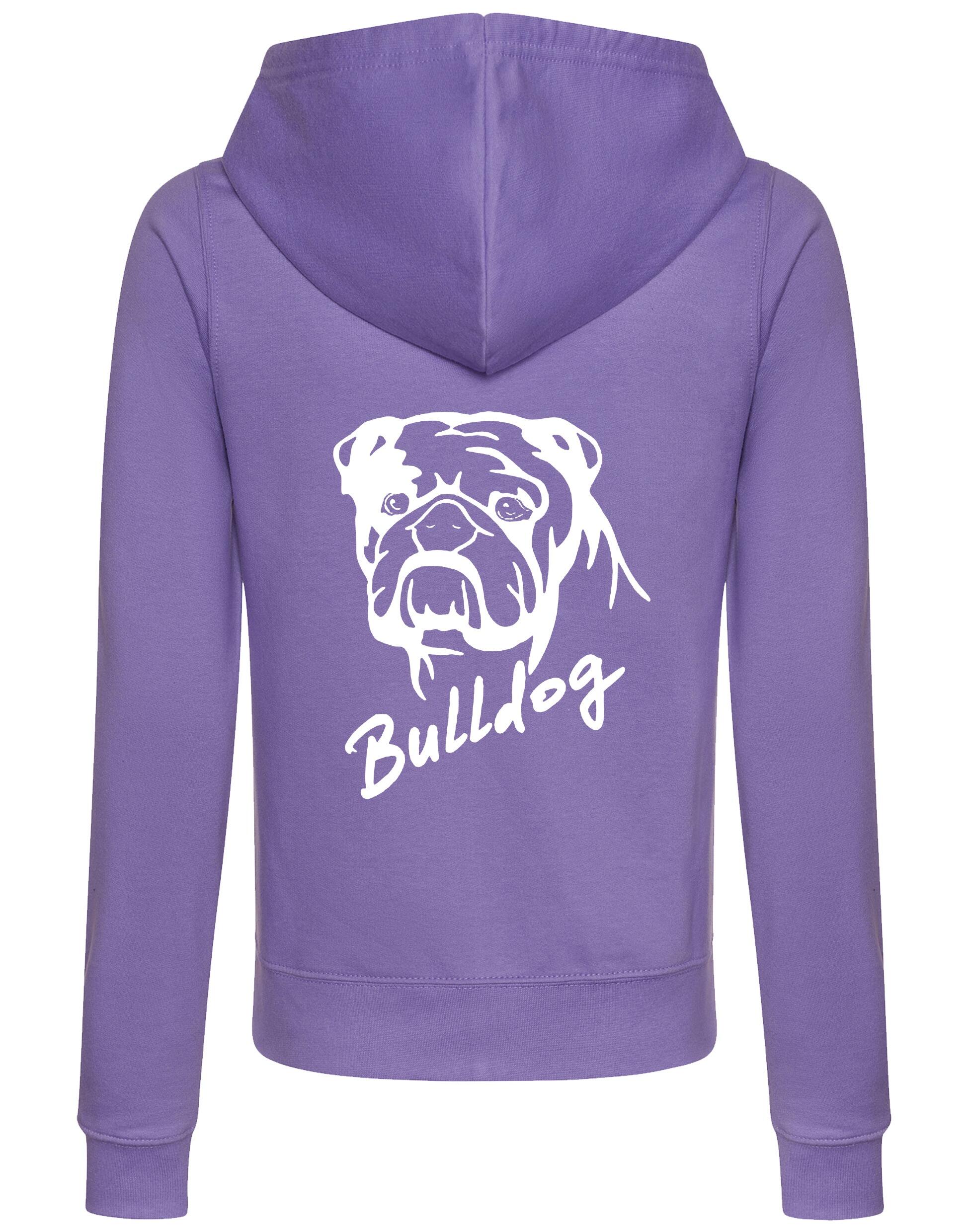 Female Bulldog (Head Design) Zipped Hoodie Lavender (White)