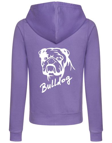 Female Bulldog (Head Design) Zipped Hoodie Lavender (White)