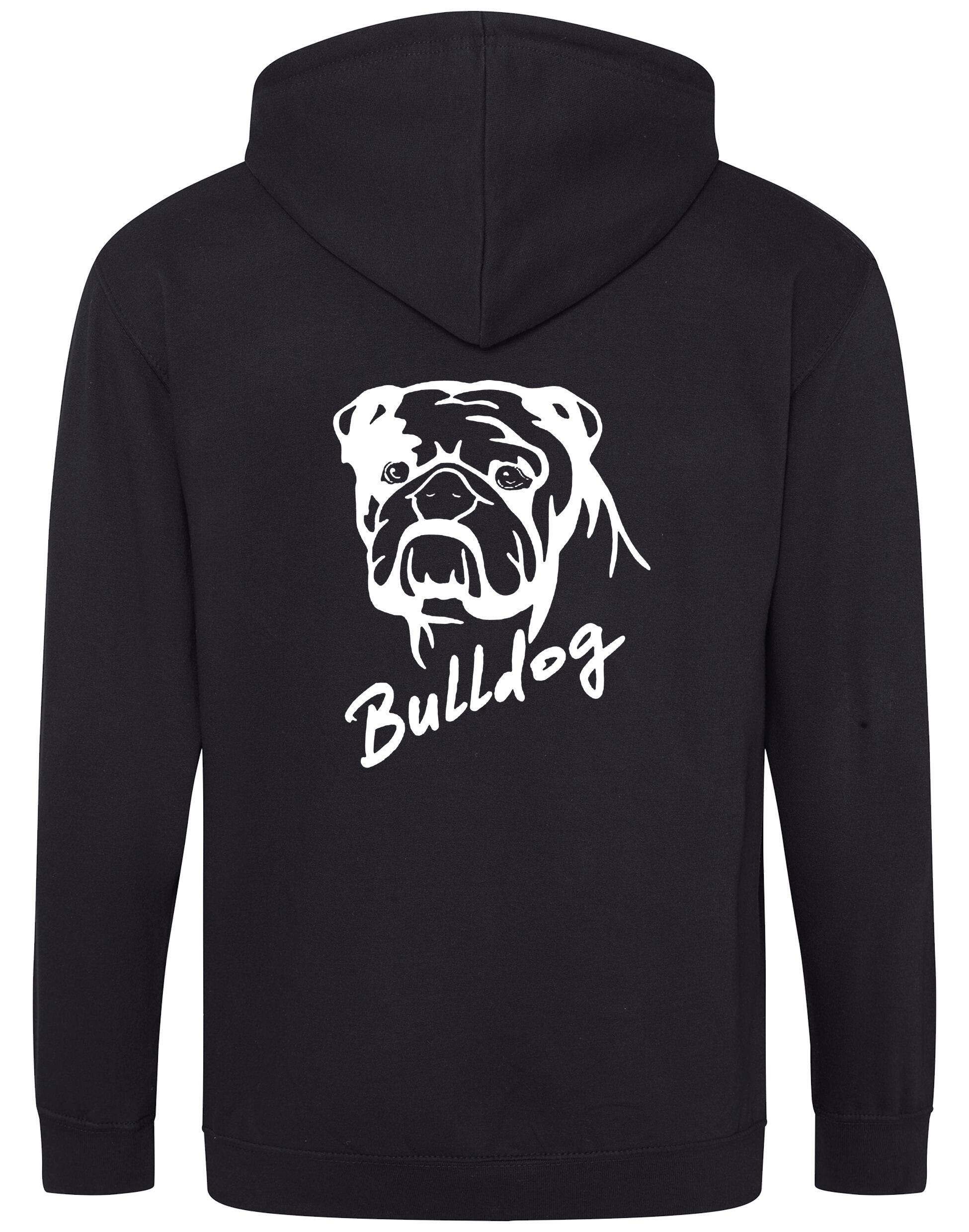 Unisex Bulldog (Head Design) Zipped Hoodie Black (White)