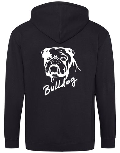 Unisex Bulldog (Head Design) Zipped Hoodie Black (White)