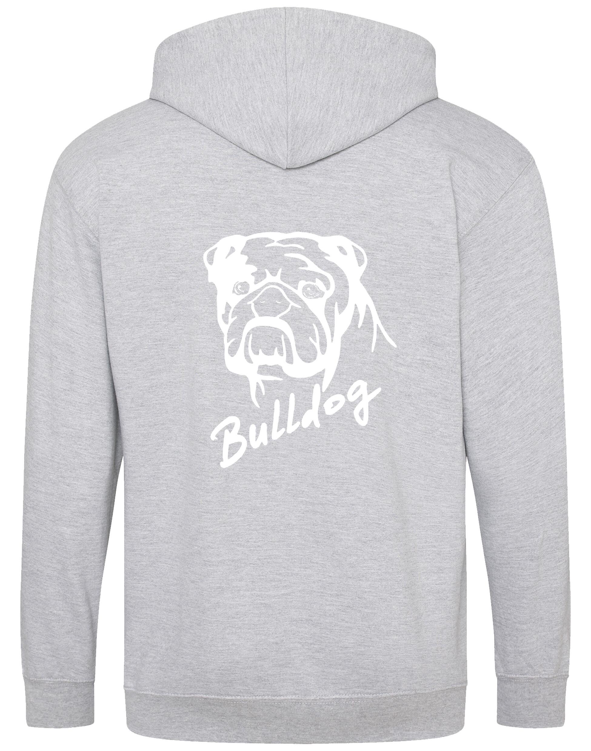 Unisex Bulldog (Head Design) Zipped Hoodie Heather Grey (White)