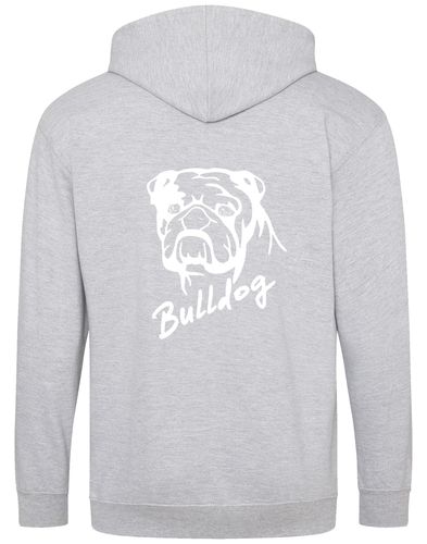 Unisex Bulldog (Head Design) Zipped Hoodie Heather Grey (White)
