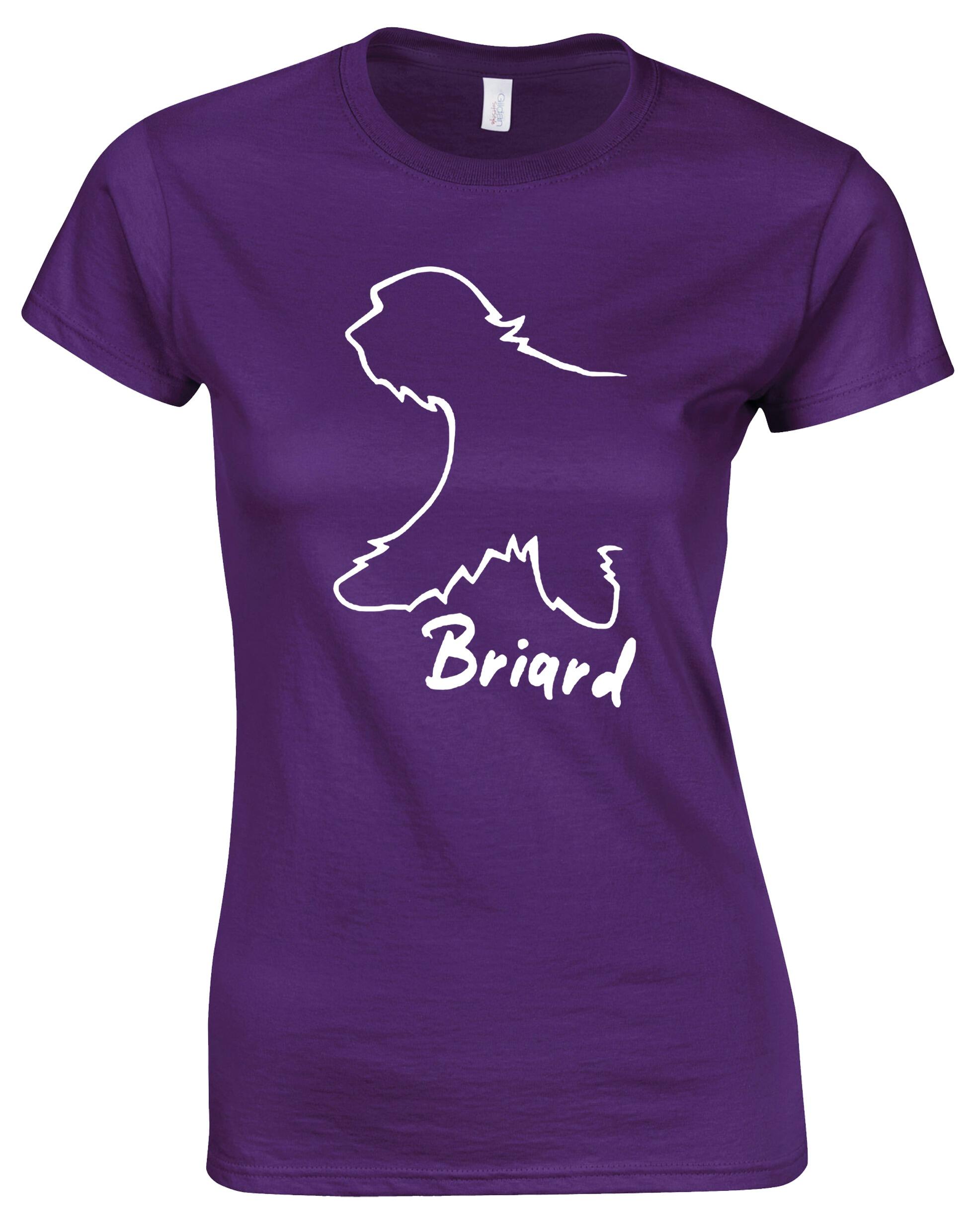 Female Briard Roundneck T-Shirt Purple (White)