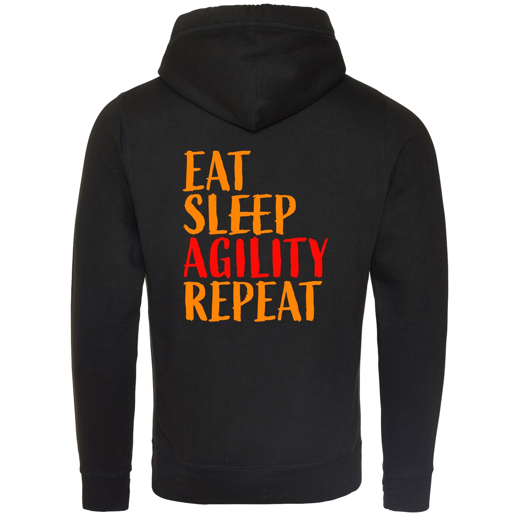 Black Cross Neck Hoodies with "Eat Sleep Agility Repeat" Orange Print - Agility Lifestyle Collection