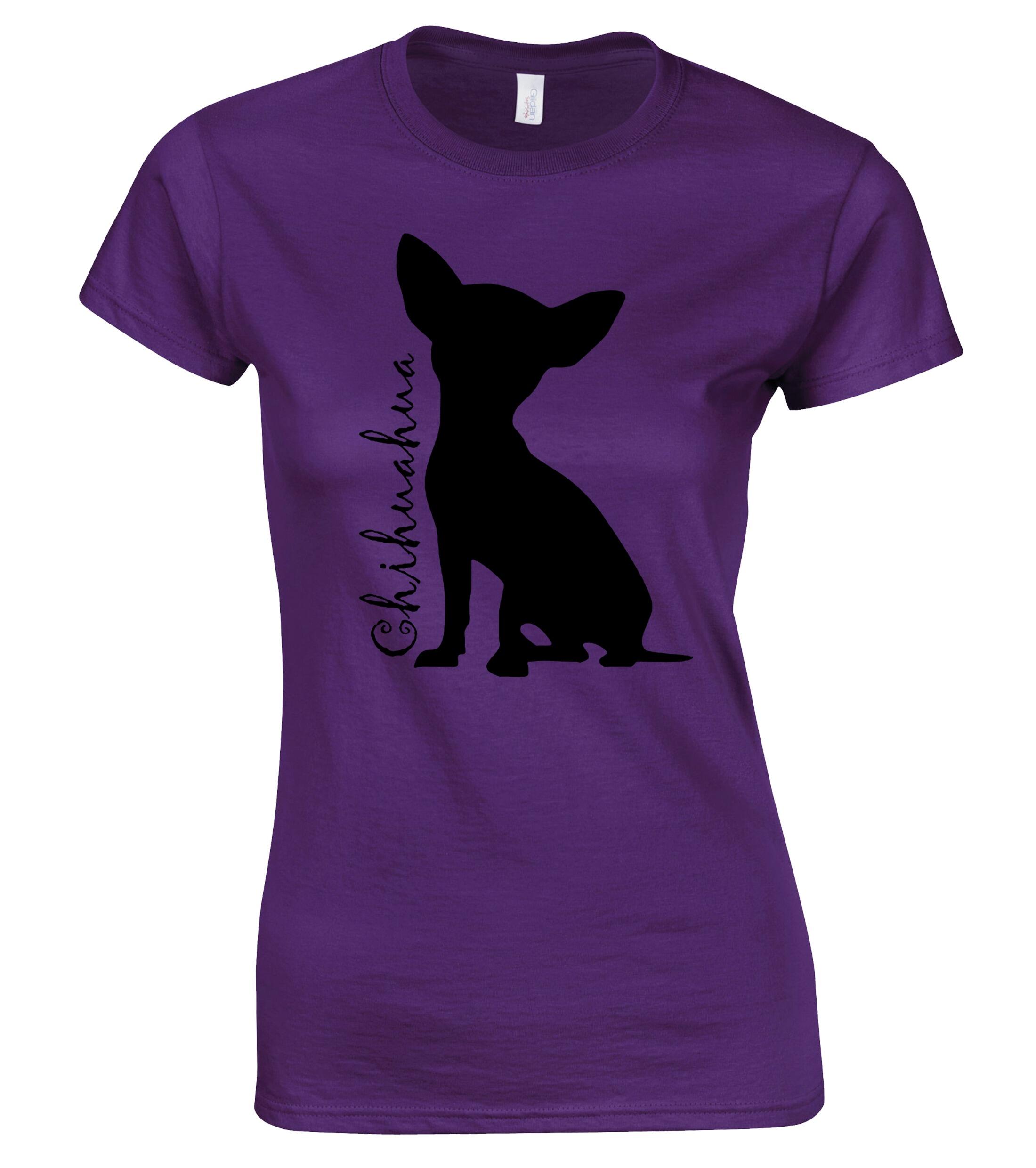Female Roundneck T-shirt with Chihuahua Silhouette Design – Stylish and Comfortable for Chihuahua Lovers