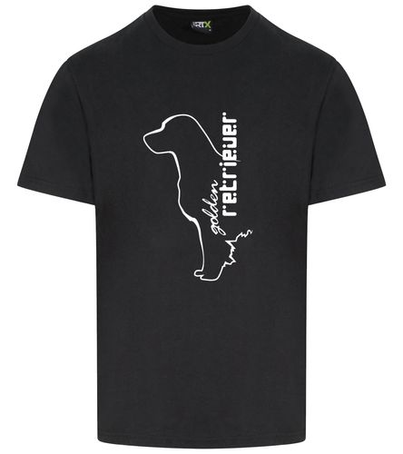 Unisex Roundneck T-shirt with a detailed Golden Retriever graphic, crafted from soft cotton for breathable comfort and featuring a relaxed, versatile fit suitable for all genders.