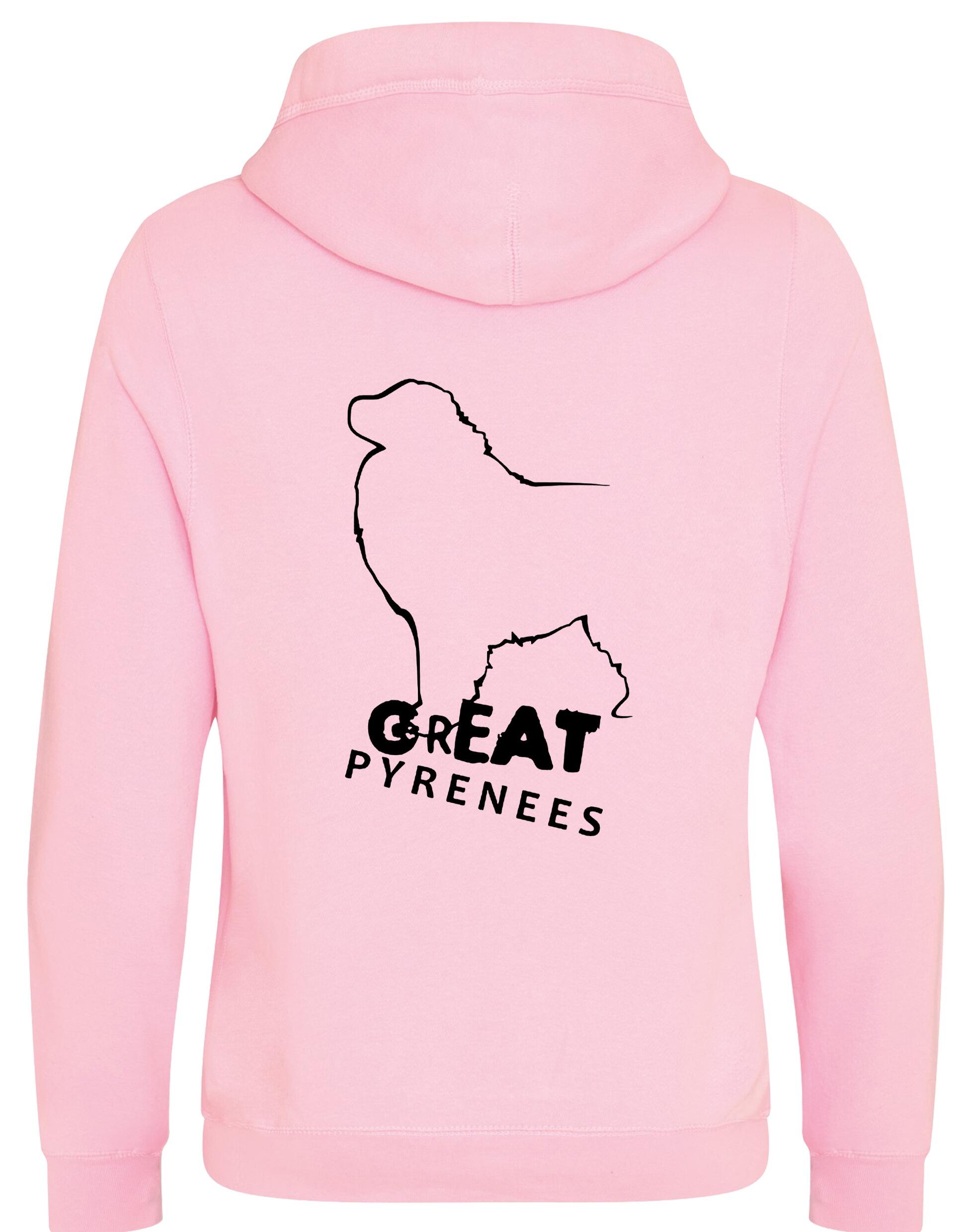 Unisex Crossneck Pullover Hoodie featuring a detailed Great Pyrenees design, brushed fleece interior, and kangaroo pocket for comfort and style.