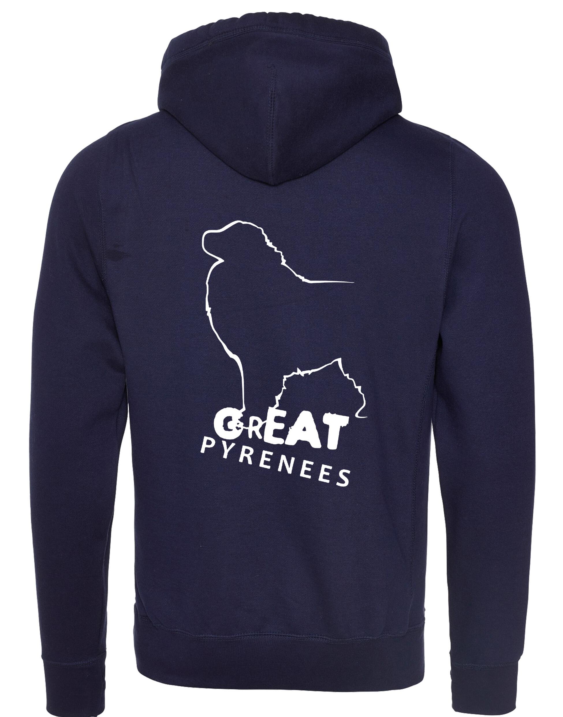 Unisex Crossneck Pullover Hoodie featuring a detailed Great Pyrenees design, brushed fleece interior, and kangaroo pocket for comfort and style.