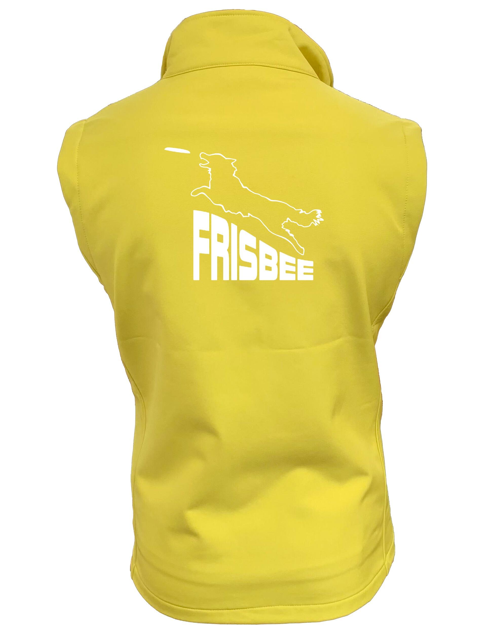 Frisbee Unisex Softshell Gilet – Lightweight, water-resistant gilet with fleece lining and exclusive Frisbee-themed artwork, designed for all genders to combine style and functionality.