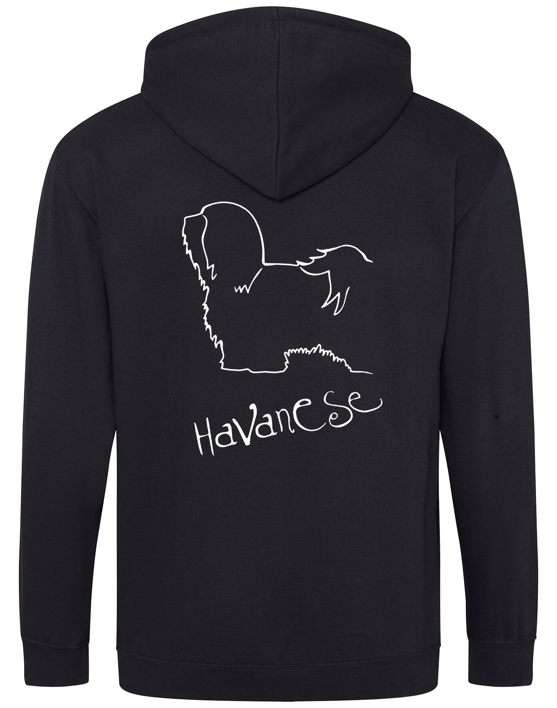 Havanese Zipped Hoodie – Cozy and stylish full-zip hoodie featuring exclusive Havanese artwork, perfect for breed enthusiasts.