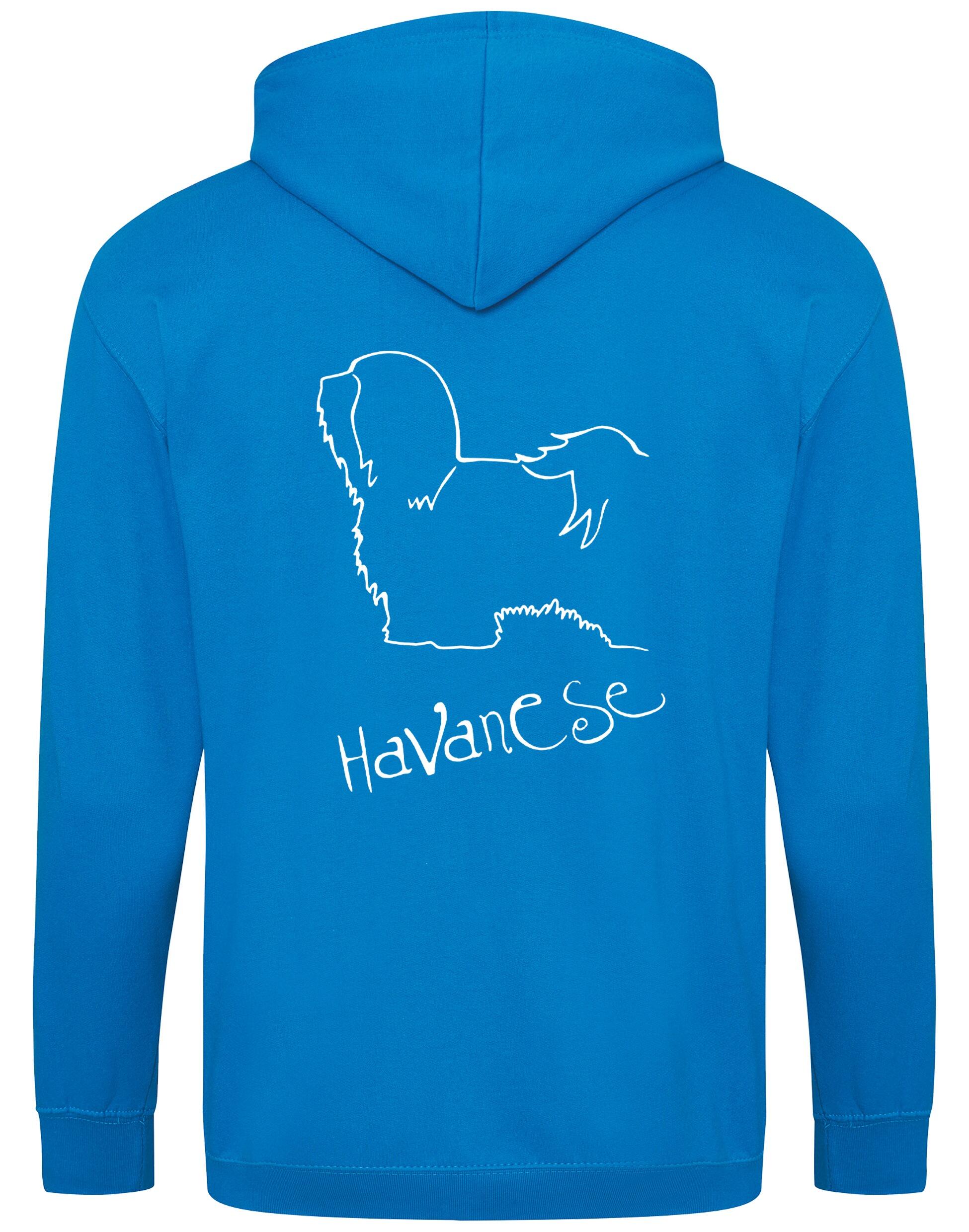 Havanese Zipped Hoodie – Cozy and stylish full-zip hoodie featuring exclusive Havanese artwork, perfect for breed enthusiasts.