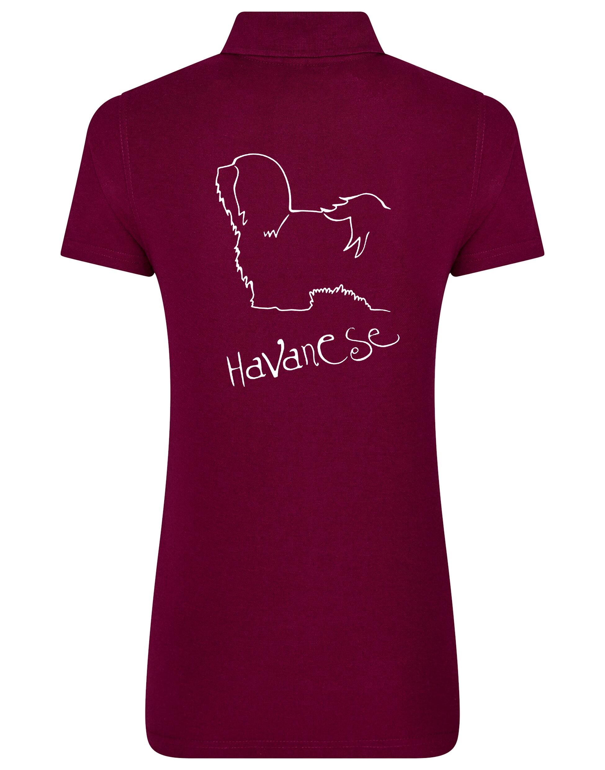 Women's cotton polo featuring a detailed Havanese graphic – stylish and comfortable apparel for Havanese lovers.