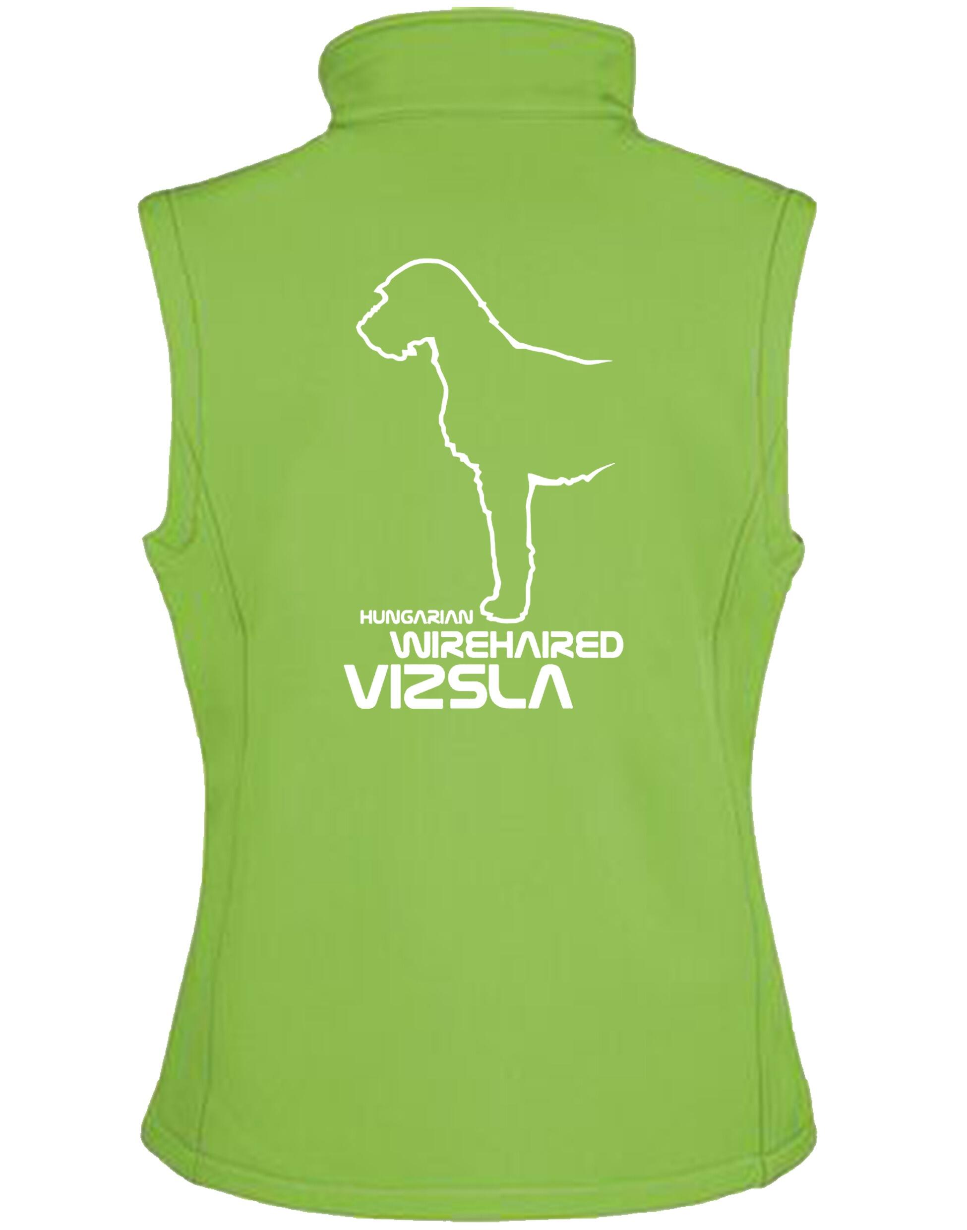 Women's softshell jacket featuring Hungarian Wirehaired Vizsla breed artwork – water-resistant, fleece-lined, perfect for outdoor activities and dog events.