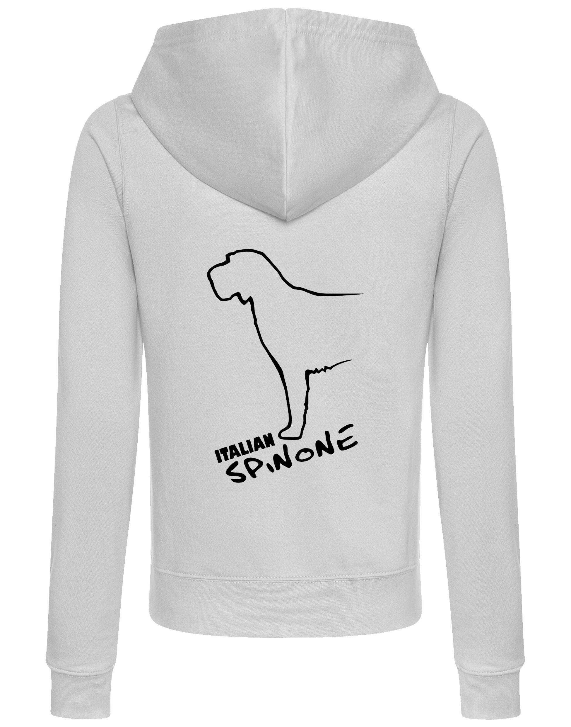Italian Spinone women’s zipped hoodie featuring exclusive breed artwork, tailored fit, and functional details like a cozy hood and front pockets.