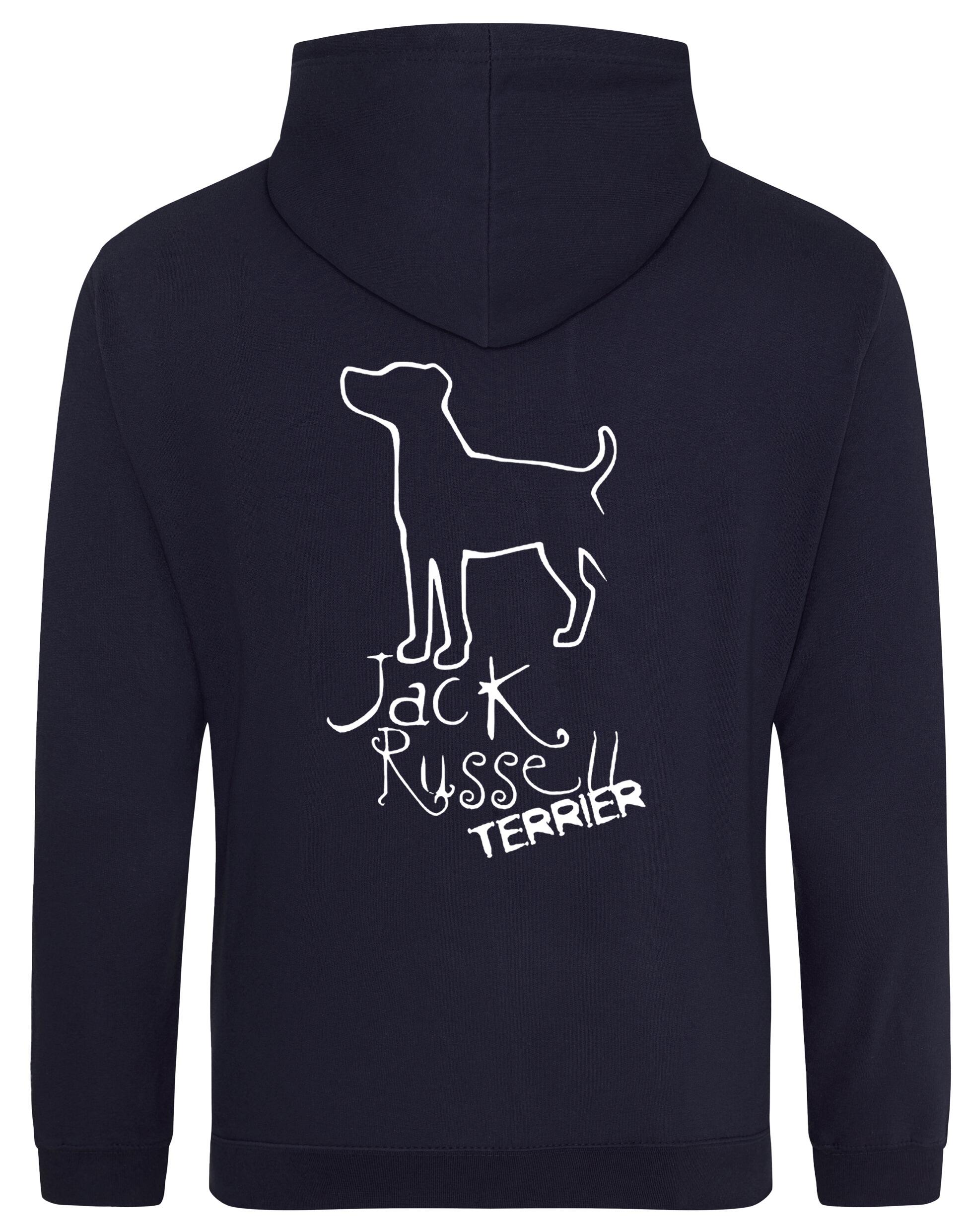 Jack Russell Terrier Pullover Hoodie with exclusive breed artwork, paw prints, and personalization options, crafted from premium heavy-blend fabric for warmth and style.