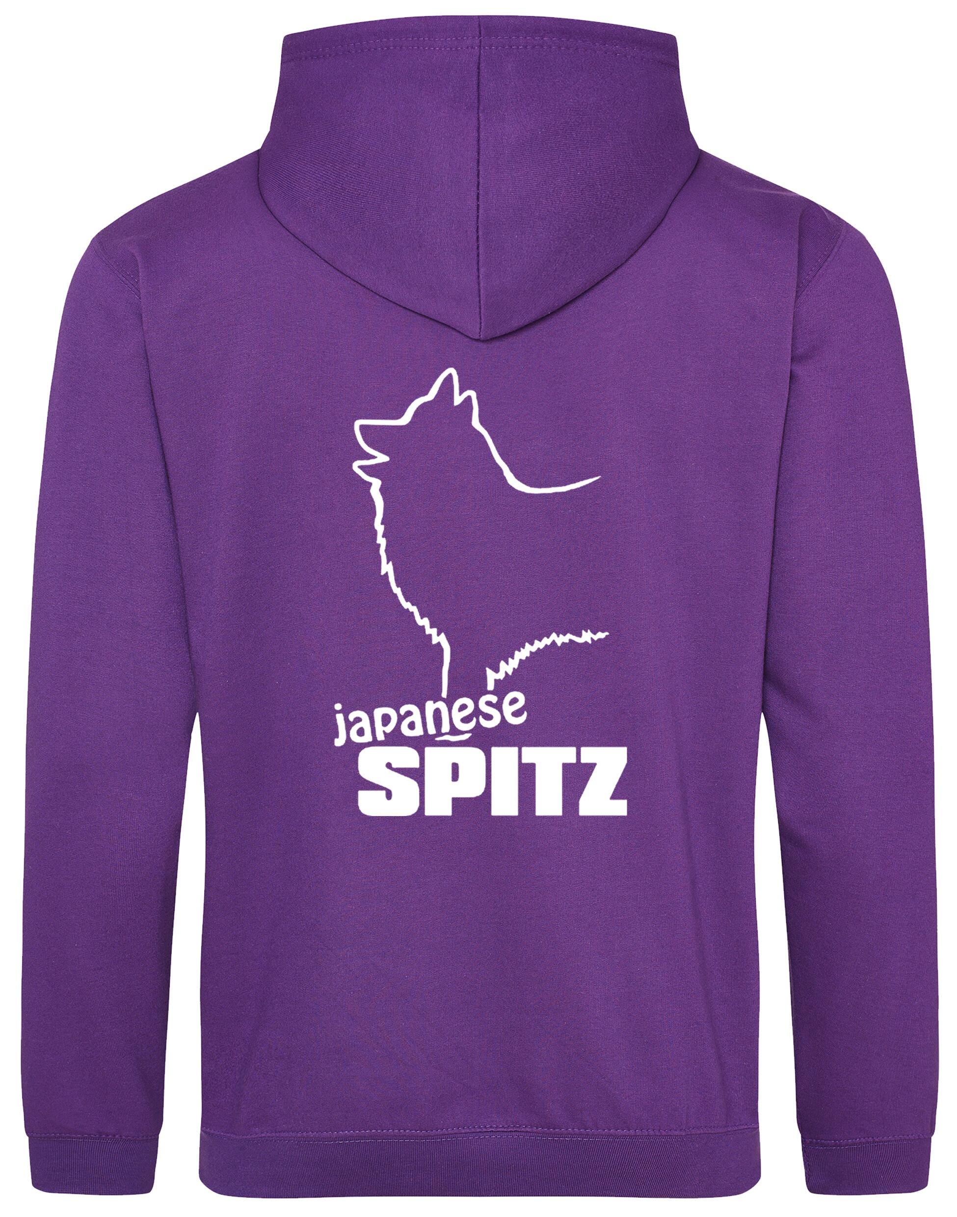 Pullover hoodie featuring exclusive Japanese Spitz artwork, a cozy fleece lining, and personalization options, designed for breed enthusiasts.