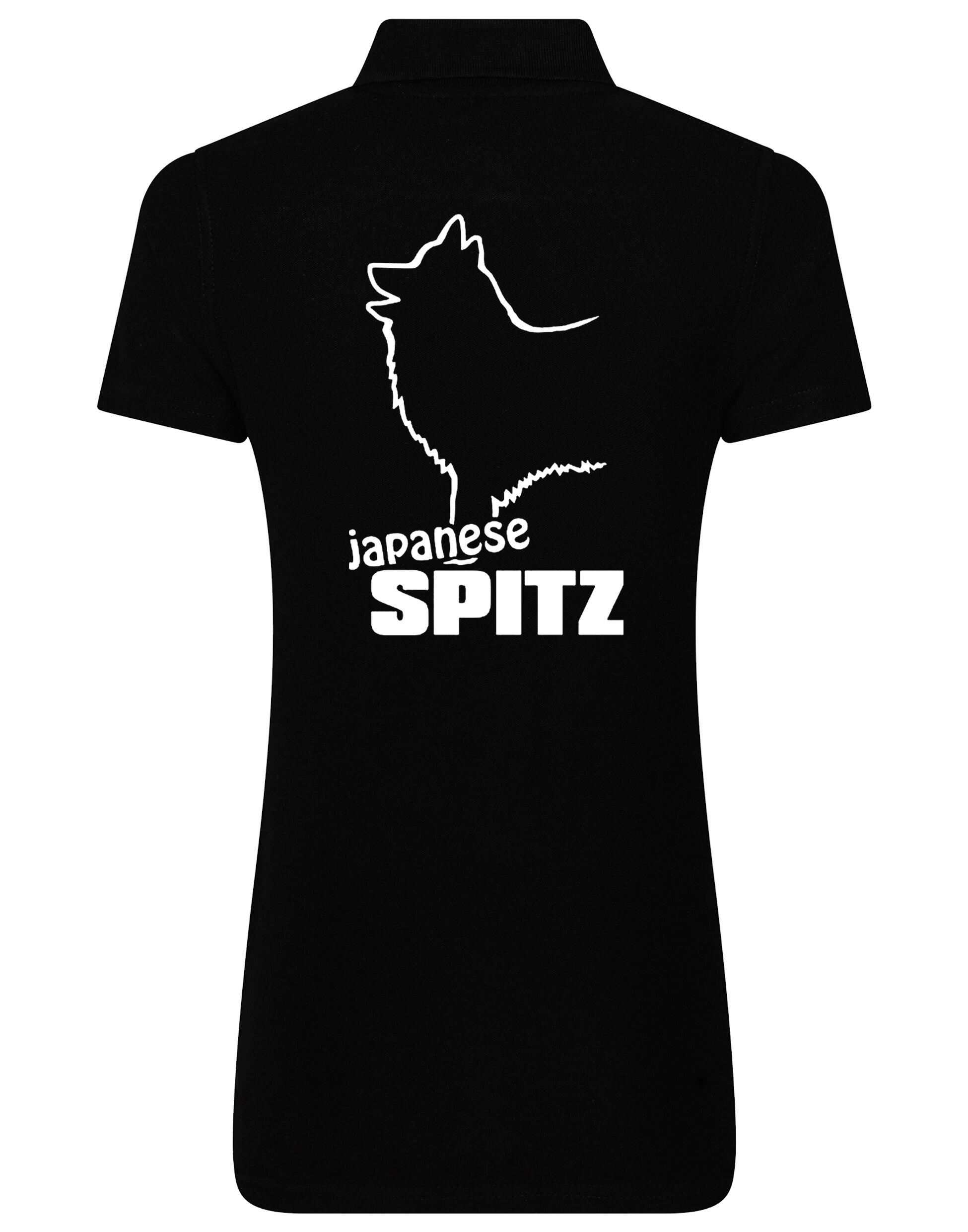 Women’s cotton polo with exclusive Japanese Spitz artwork, offering elegance and comfort for breed enthusiasts.