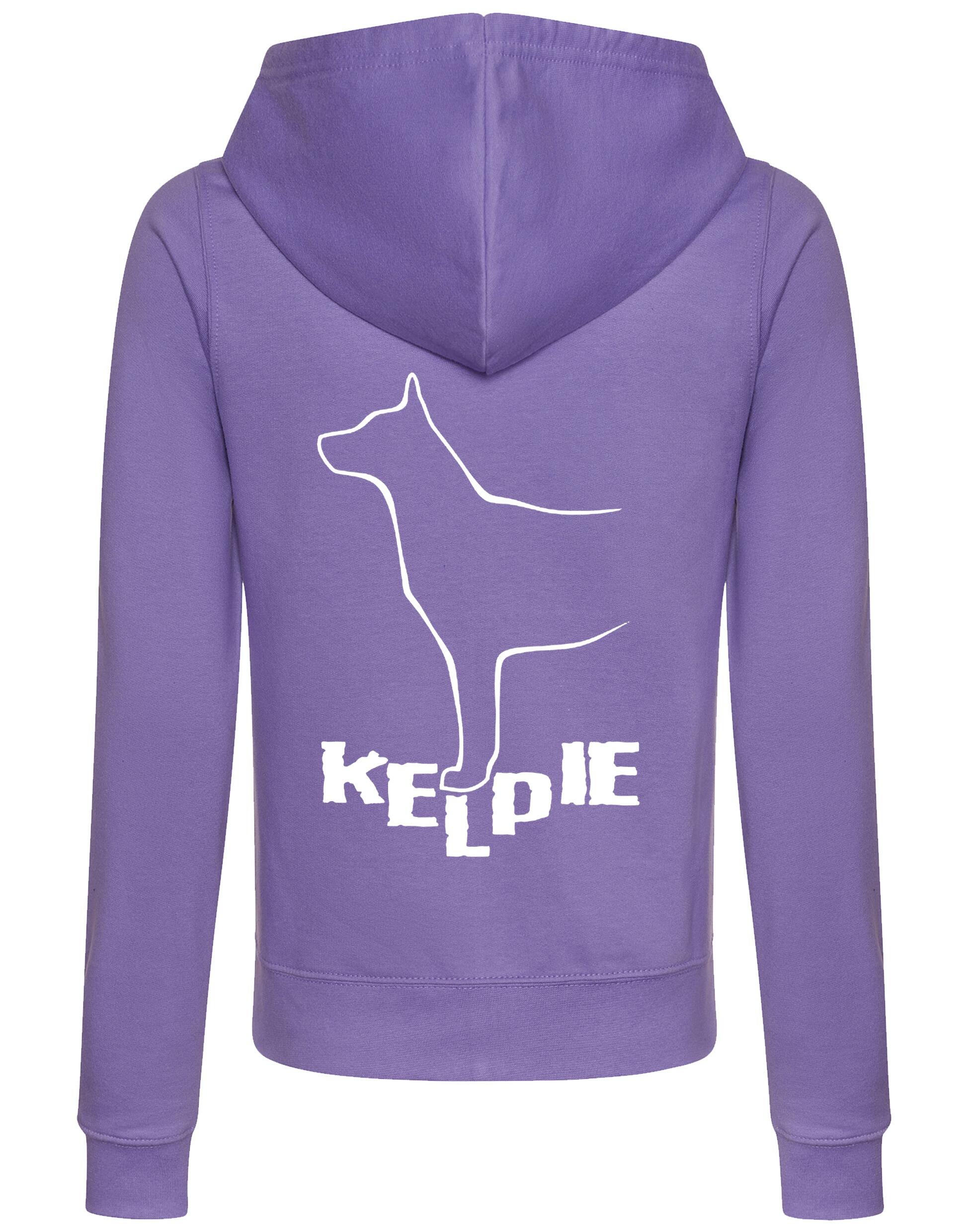 Kelpi Women’s Zipped Hoodie with exclusive breed-inspired artwork, breathable fabric, and practical features for stylish comfort.