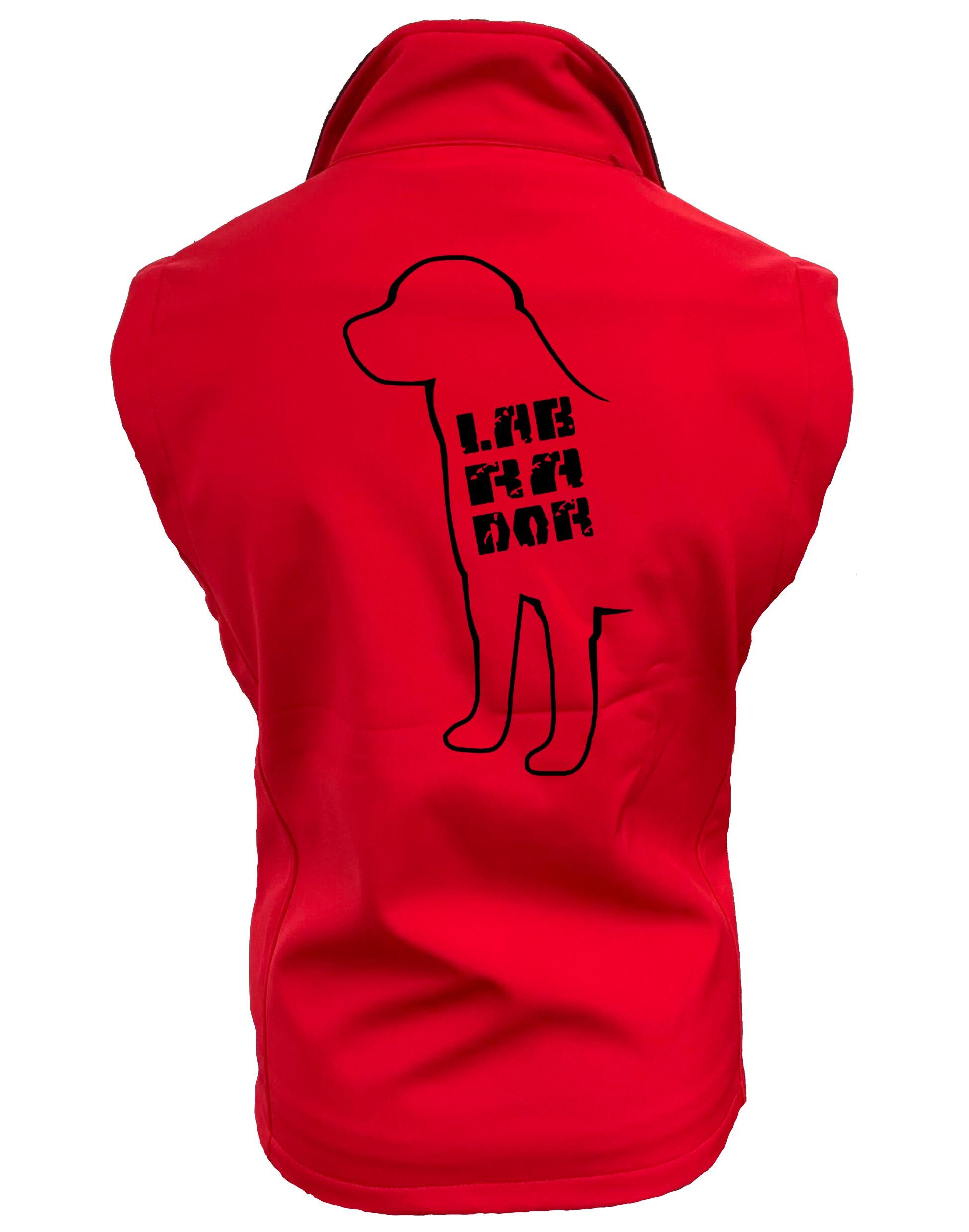 Women’s Softshell Gilet with an exclusive Labrador design on the back, made from water-resistant fabric and featuring personalization options.