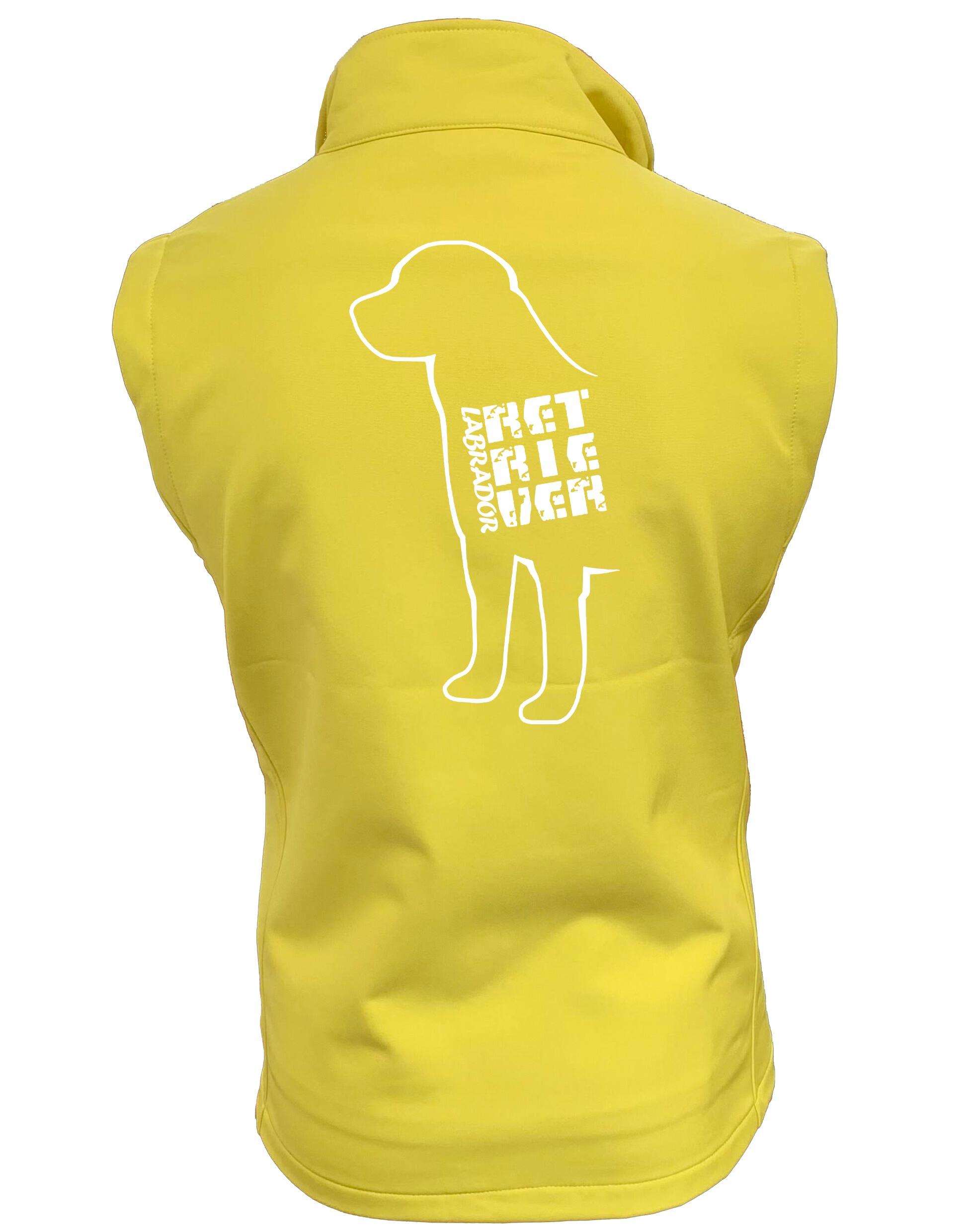 Unisex softshell gilet with exclusive Labrador Retriever artwork, featuring a lightweight, water-resistant fabric and cozy fleece lining for all-weather comfort.