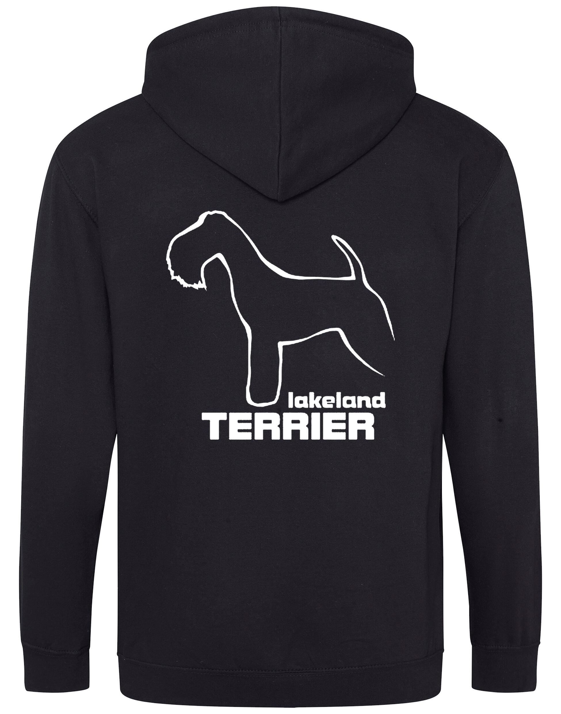 Stylish Lakeland Terrier zipped hoodie with exclusive breed artwork and personalisation options.