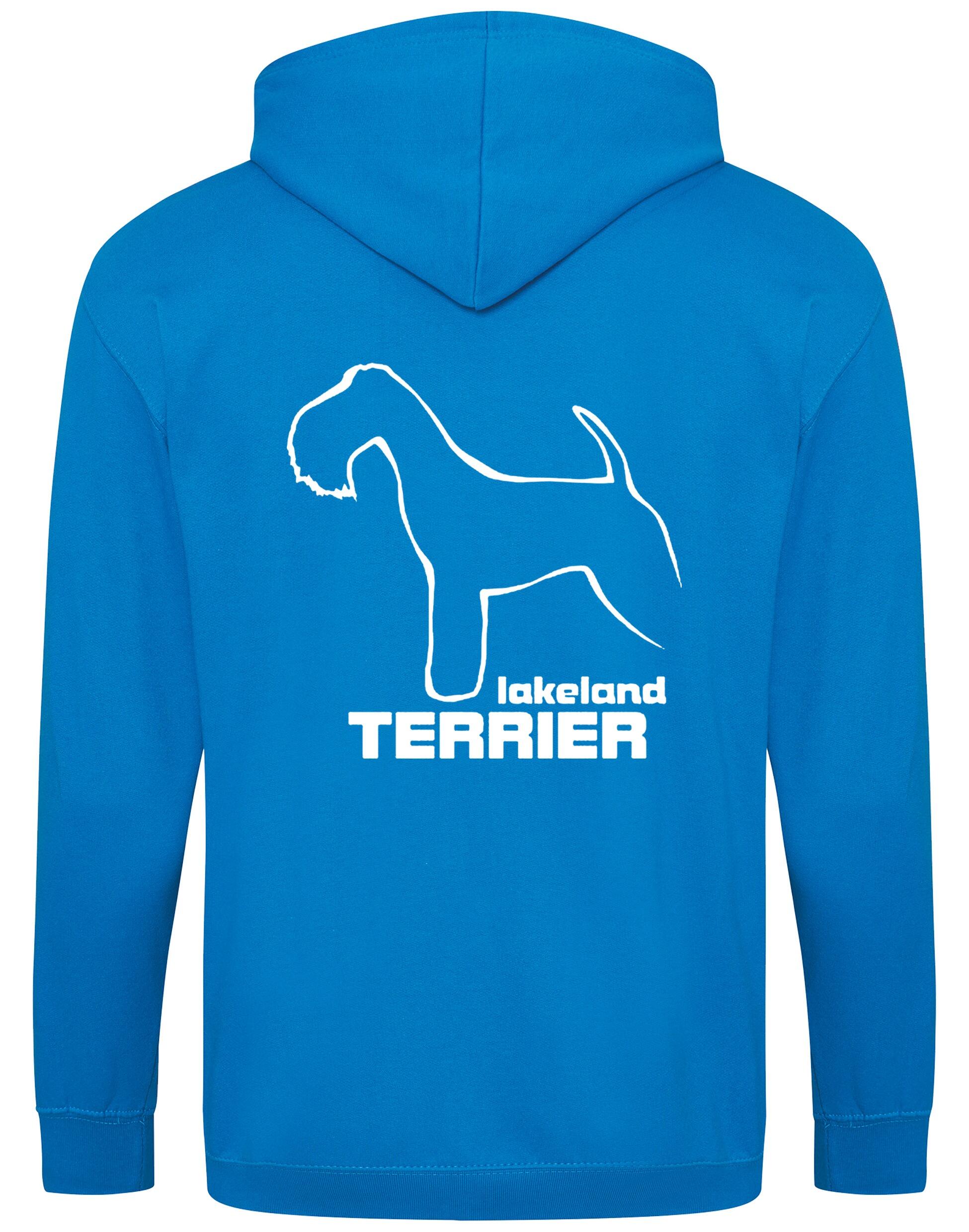 Stylish Lakeland Terrier zipped hoodie with exclusive breed artwork and personalisation options.