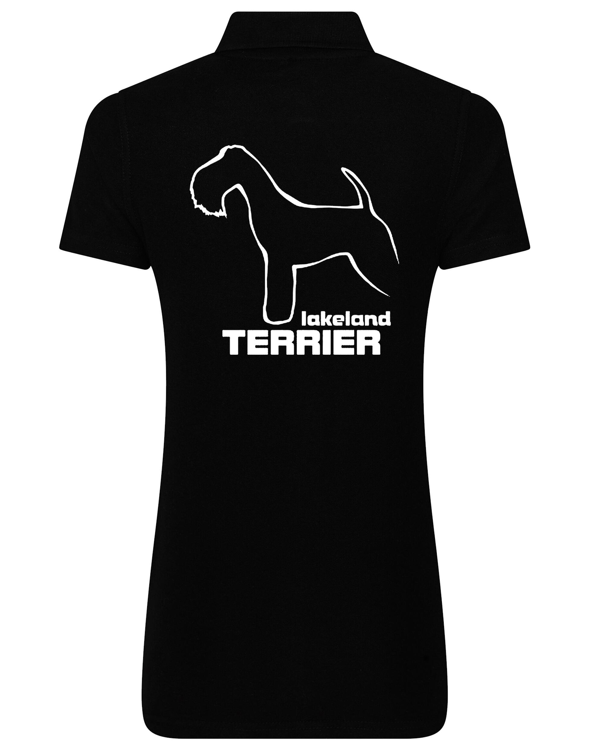 Women's cotton polo featuring an exclusive Lakeland Terrier design with a flattering fit.