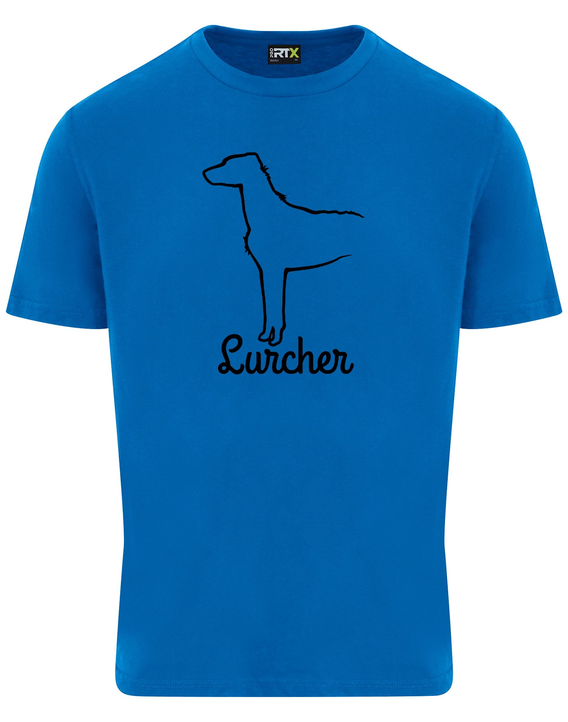Lurcher Unisex Roundneck T-shirt with exclusive breed artwork and soft cotton fabric.