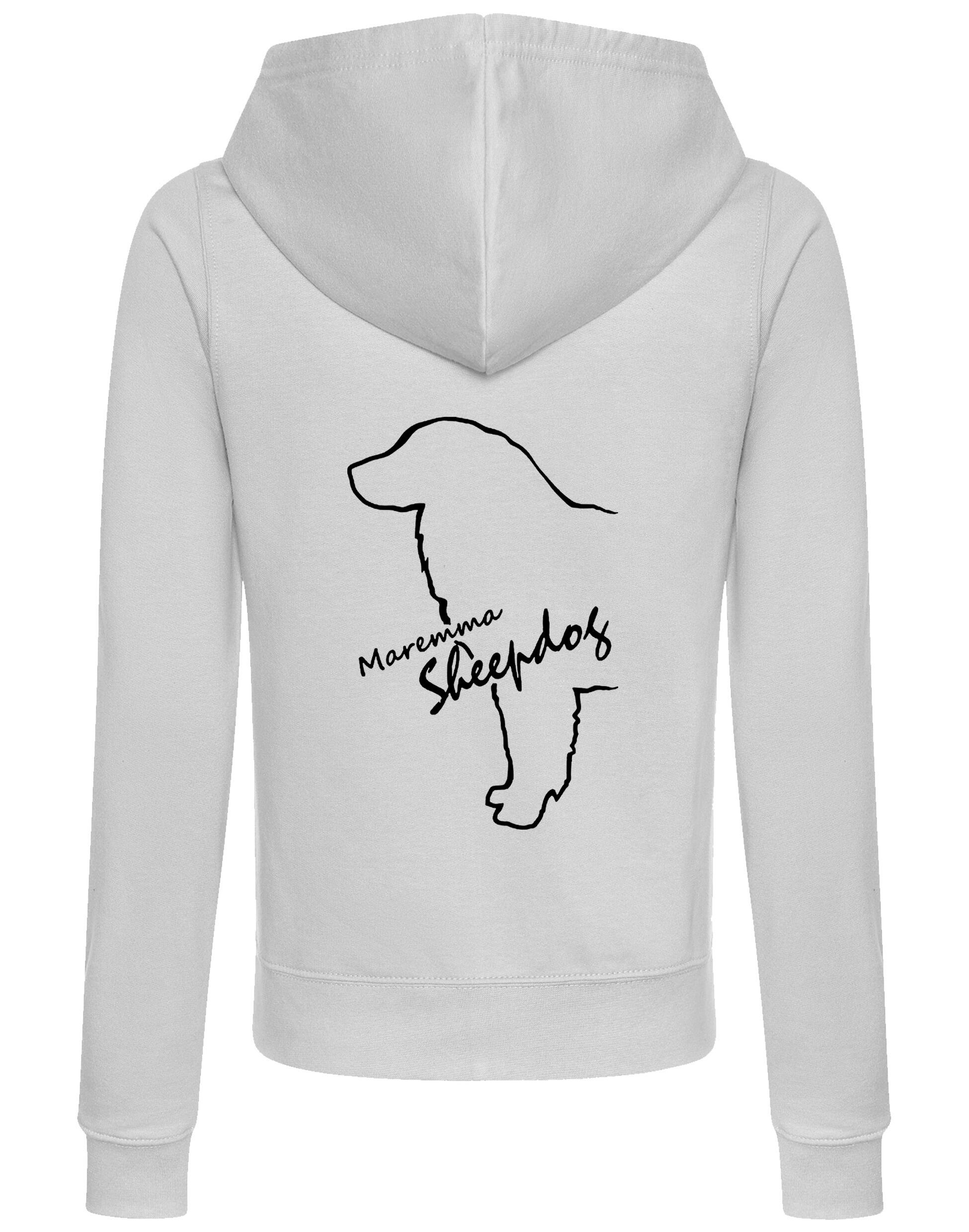Maremma Sheepdog women’s zipped hoodie featuring exclusive breed artwork, a feminine fit, and practical front pockets