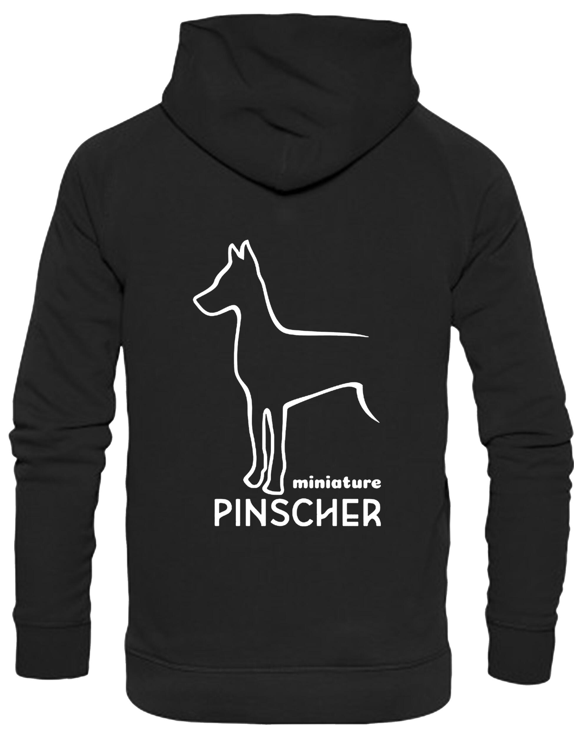 Miniature Pinscher Pullover Hoodie with fleece lining, exclusive breed artwork, and personalisation options for stylish comfort.