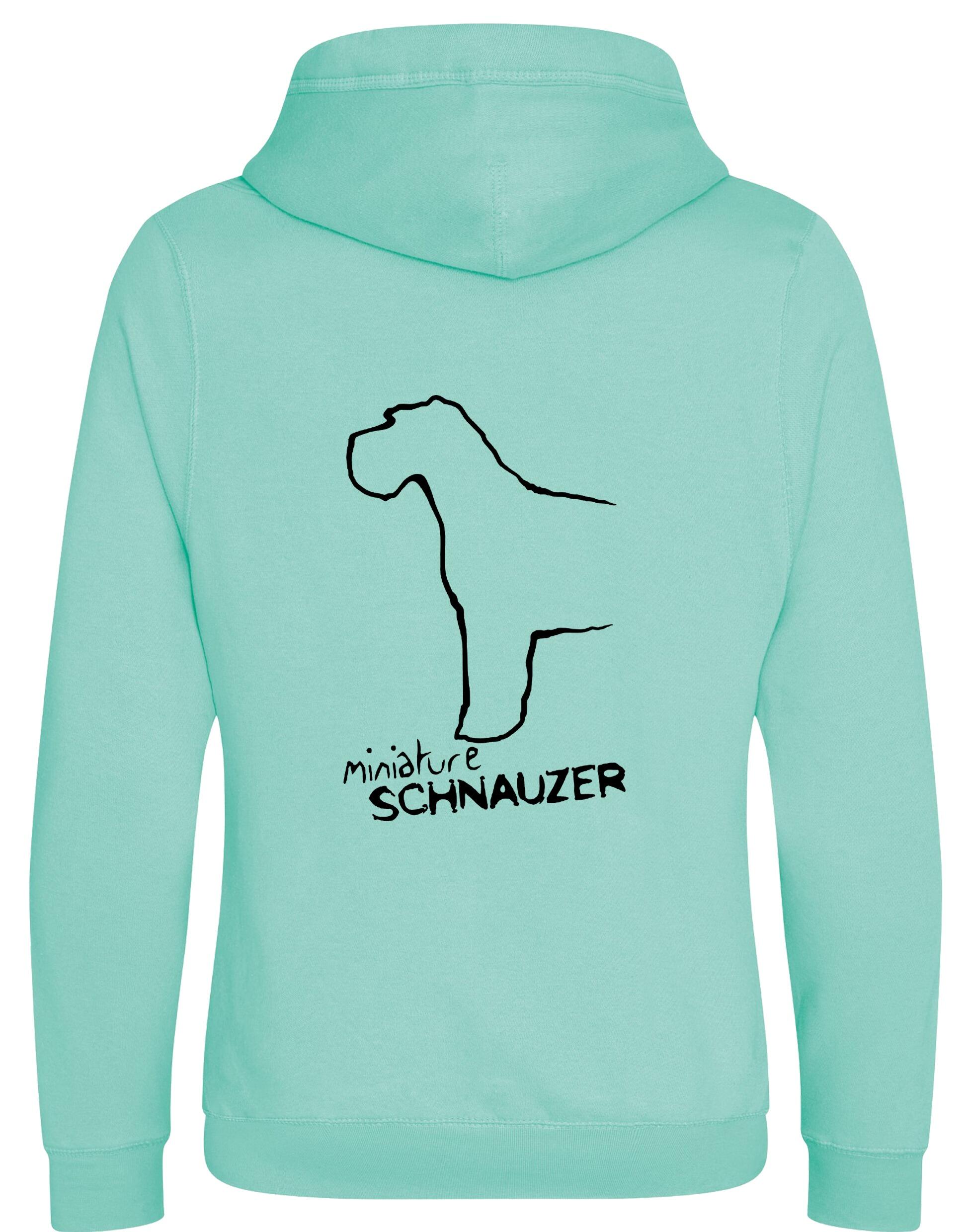 Miniature Schnauzer Crossneck Pullover Hoodie with exclusive breed artwork, modern design, and cosy fleece lining for dog lovers.