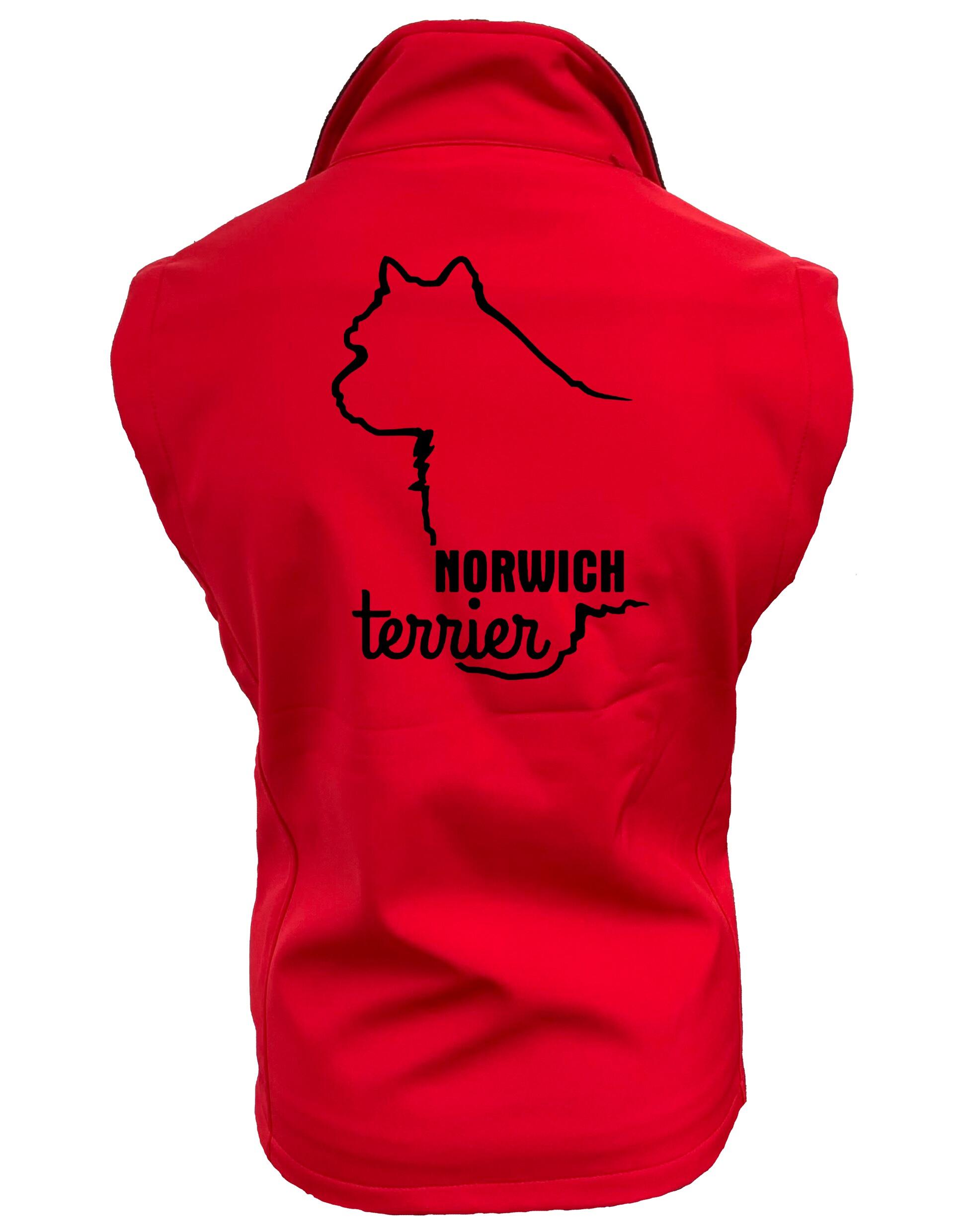 Norwich Terrier Women’s Softshell Gilet featuring exclusive breed artwork, water-resistant fabric, fleece lining, and a tailored feminine fit. Perfect for dog shows, countryside walks, and everyday wear for Norwich Terrier owners.