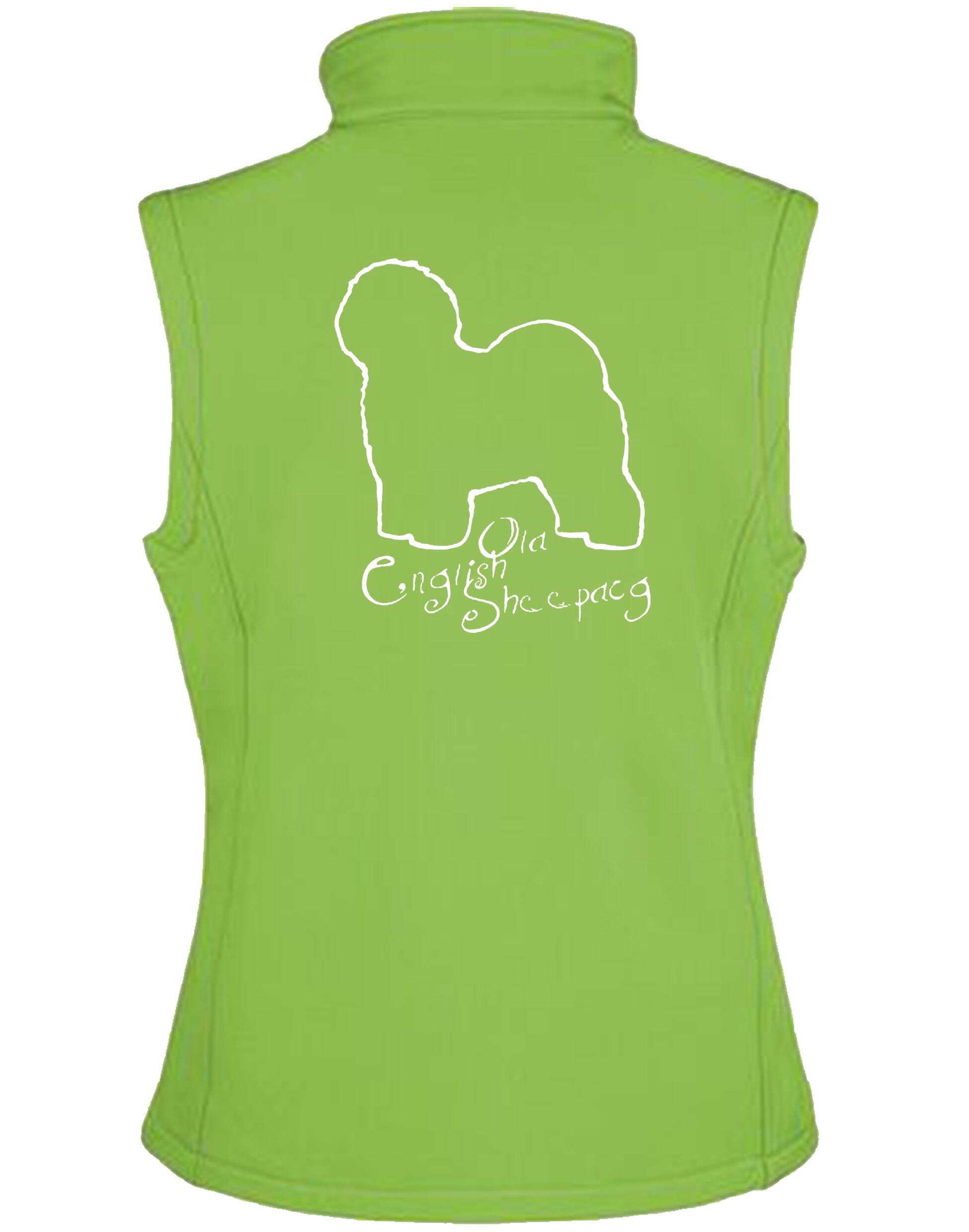 Old English Sheepdog Unisex Softshell Gilet – water-resistant, fleece-lined, and featuring exclusive breed artwork. Ideal for outdoor adventures, dog walking, and everyday wear.