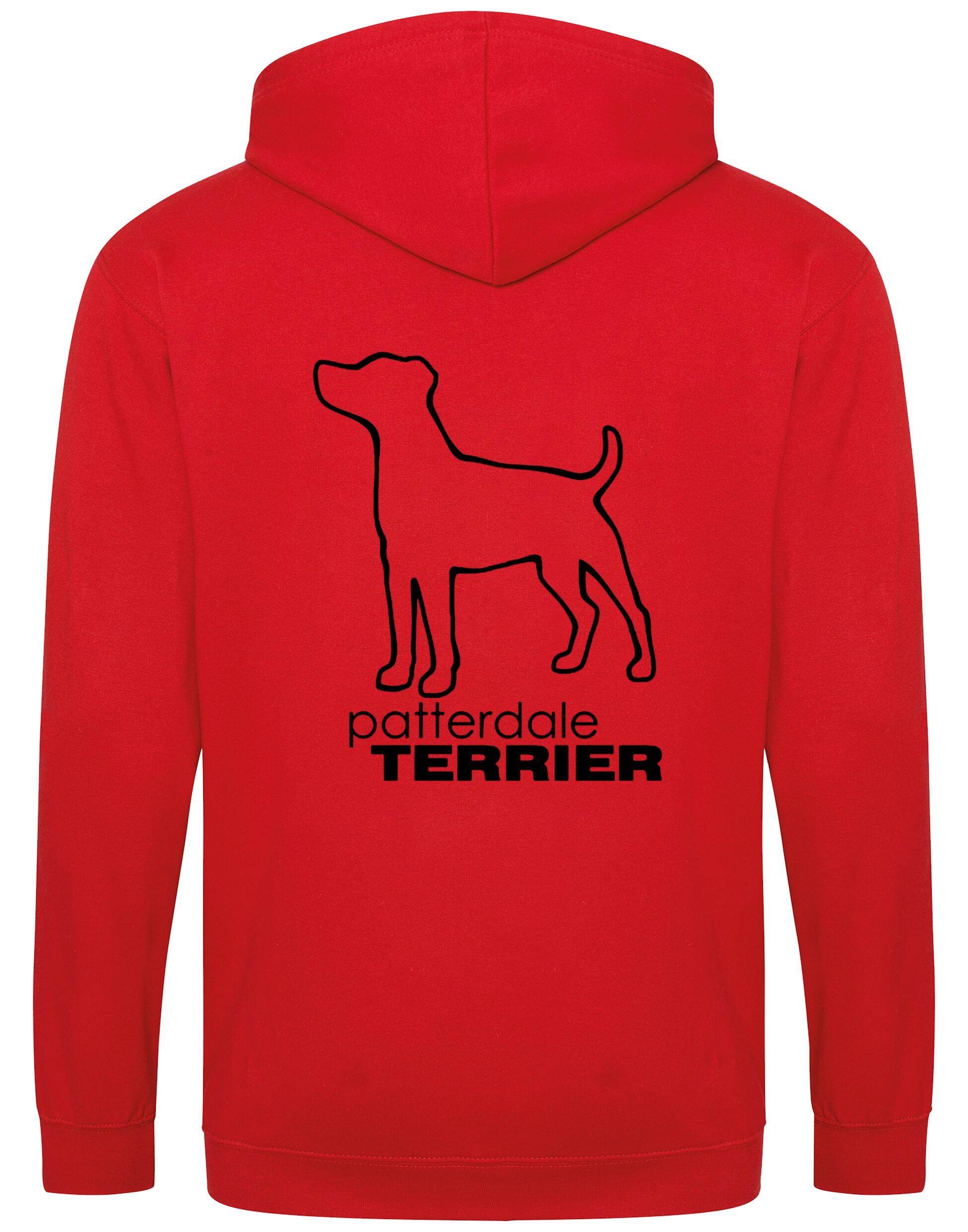 Patterdale Terrier Zipped Hoodie – high-quality, heavy-blend hoodie with an exclusive breed design, featuring a fleece-lined interior, front pockets, a full-zip closure, and a cozy double-fabric hood for ultimate comfort.
