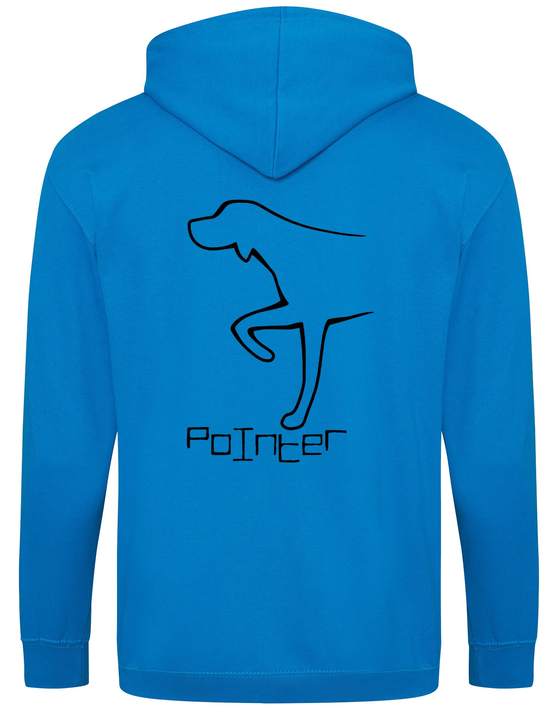 Pointer Zipped Hoodie – breathable, heavy-blend hoodie with full-zip closure, front pockets, double-fabric hood, and exclusive Pointer artwork, perfect for breed lovers and outdoor enthusiasts.