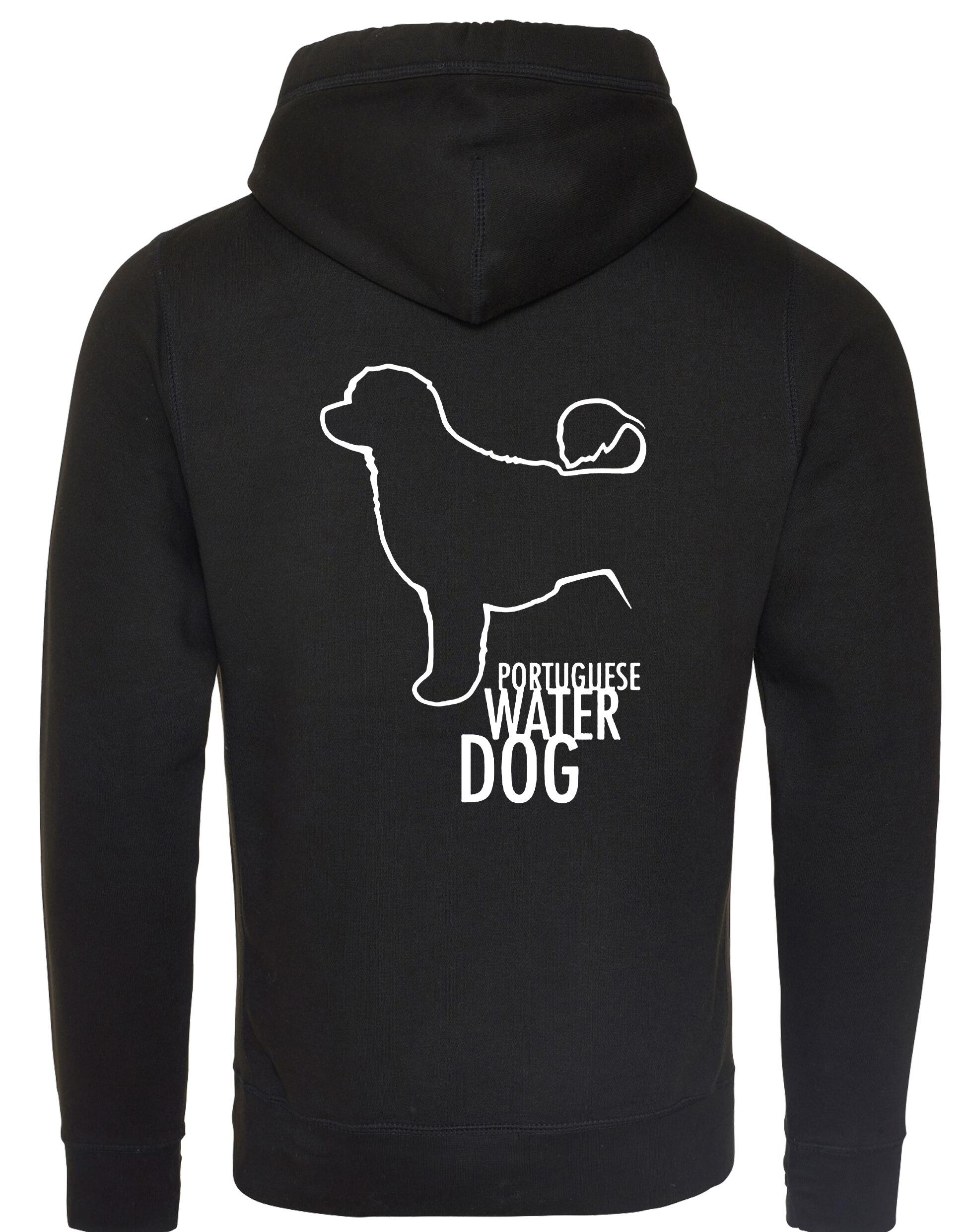 Unisex Portuguese Water Dog Crossneck Pullover Hoodie featuring exclusive breed artwork, premium heavy-blend fabric with a brushed fleece interior, a spacious kangaroo pocket, and ribbed cuffs for stylish, modern comfort.