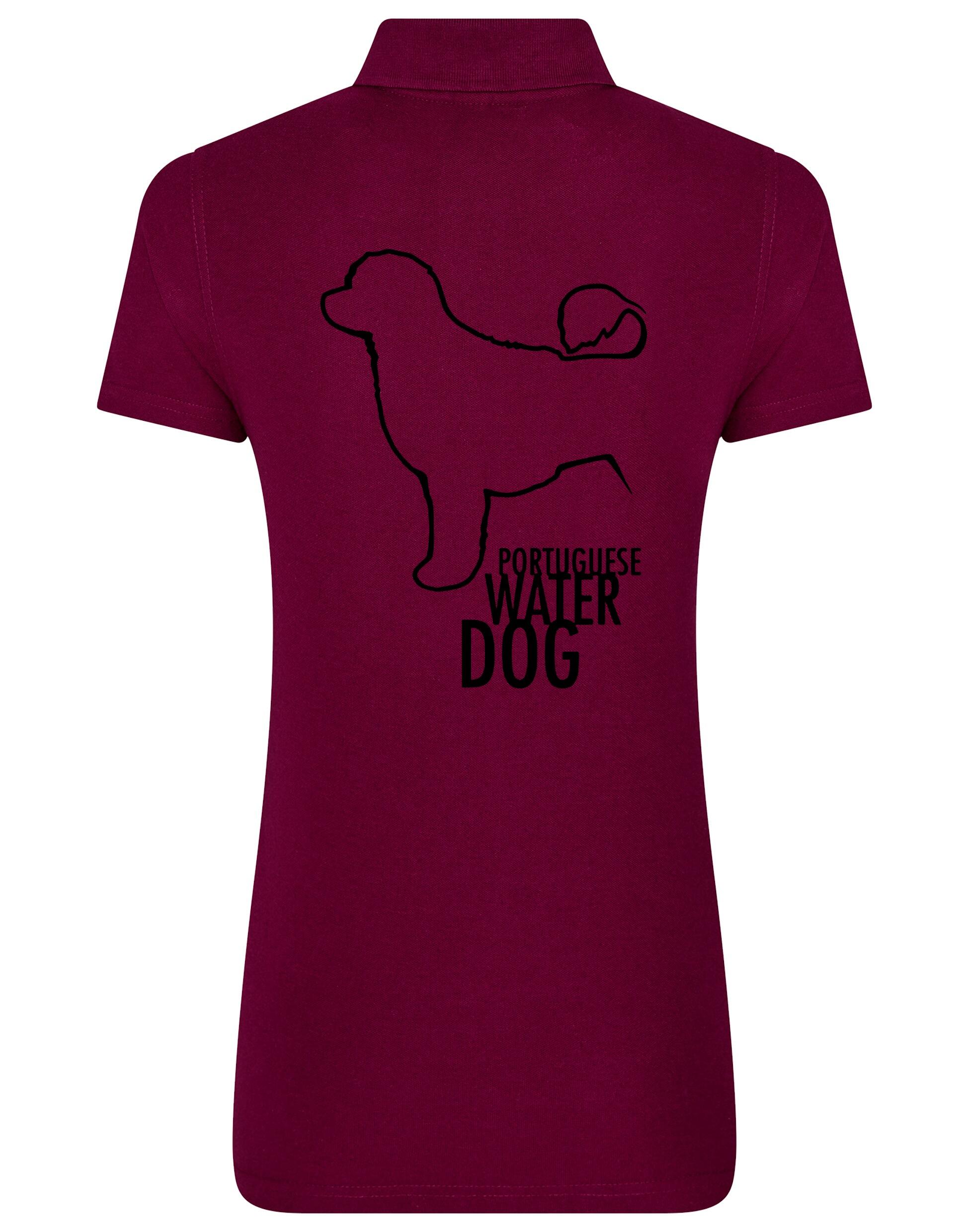 Women's Portuguese Water Dog Cotton Polo featuring exclusive breed artwork on the back, crafted from premium breathable cotton with a flattering feminine fit for timeless elegance and comfort.
