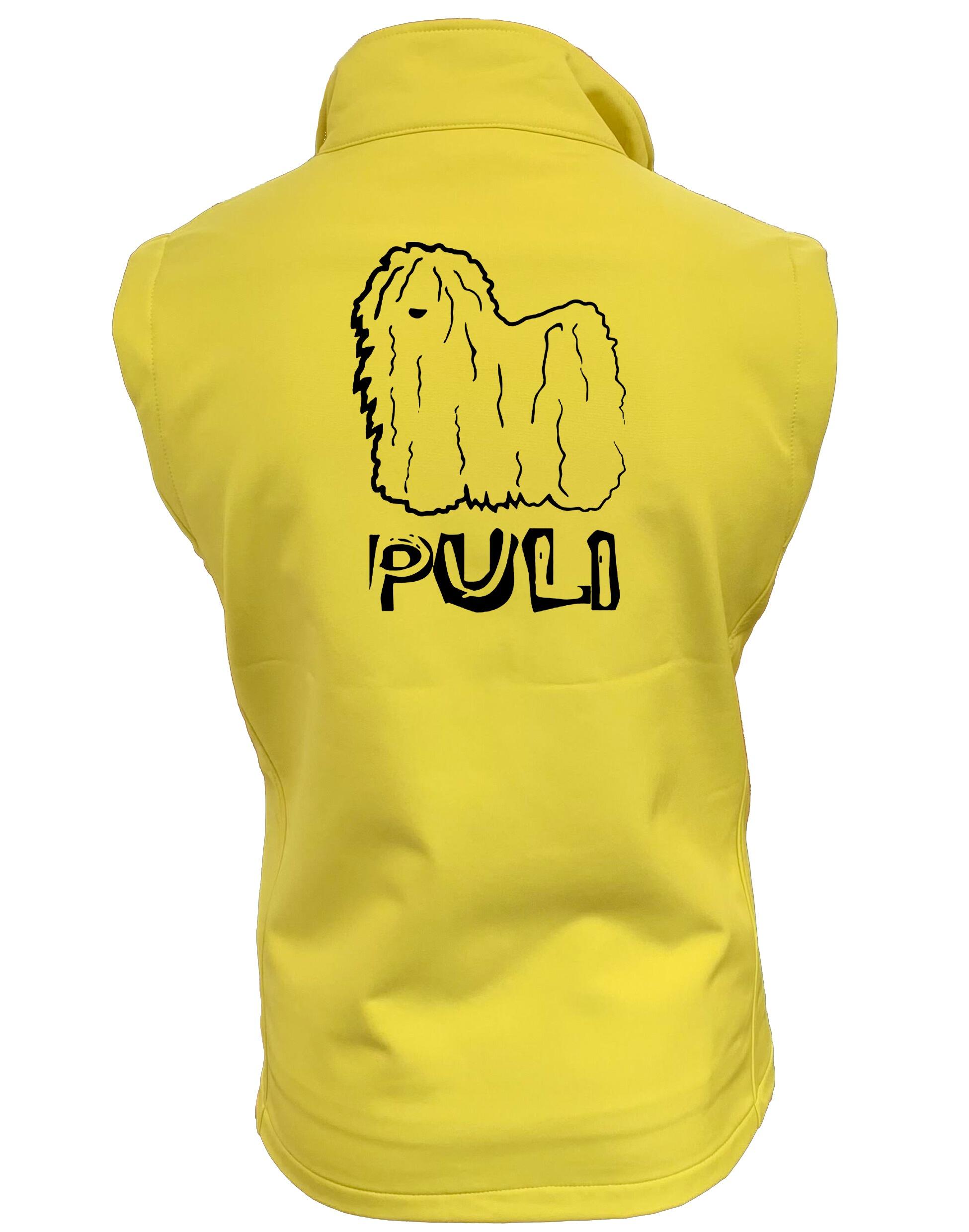 Unisex Hungarian Puli Softshell Gilet featuring exclusive artwork, crafted from premium water-resistant fabric with a cozy fleece lining, a full-zip front, and side pockets for stylish, practical outdoor wear.