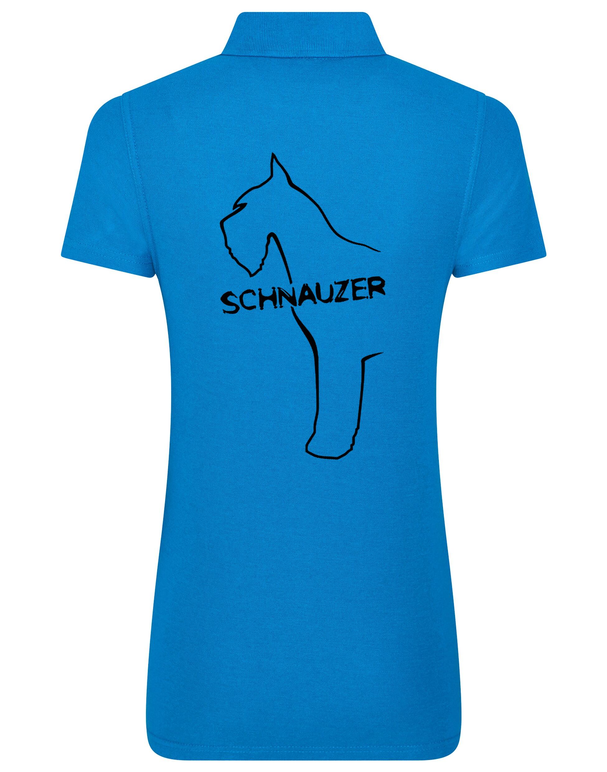 Schnauzer Women’s Cotton Polo featuring exclusive breed design on the back, breathable fabric, and flattering feminine fit. Perfect for Schnauzer lovers.