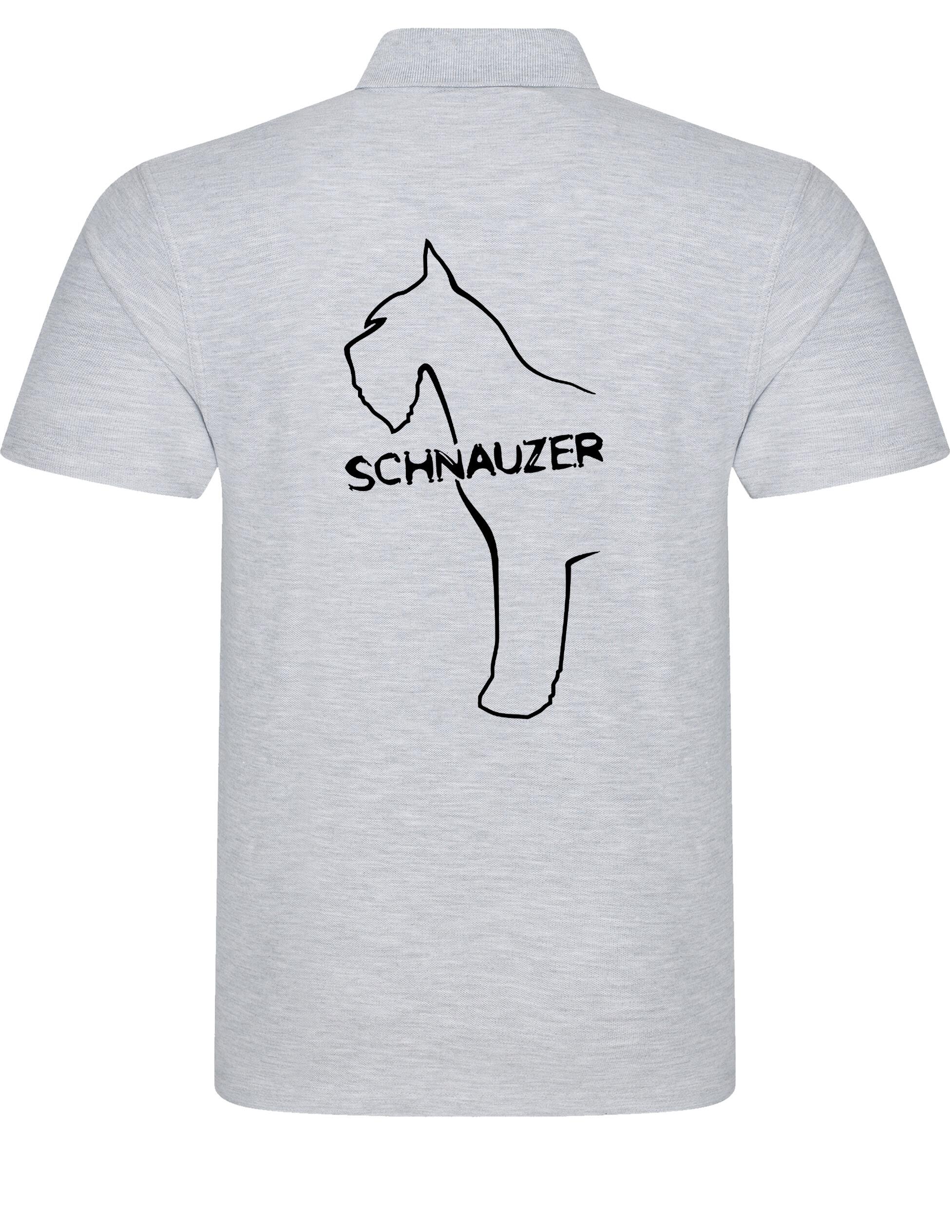 Schnauzer Unisex Cotton Polo featuring exclusive breed design on the back, breathable fabric, and relaxed unisex fit. Perfect for Schnauzer lovers.