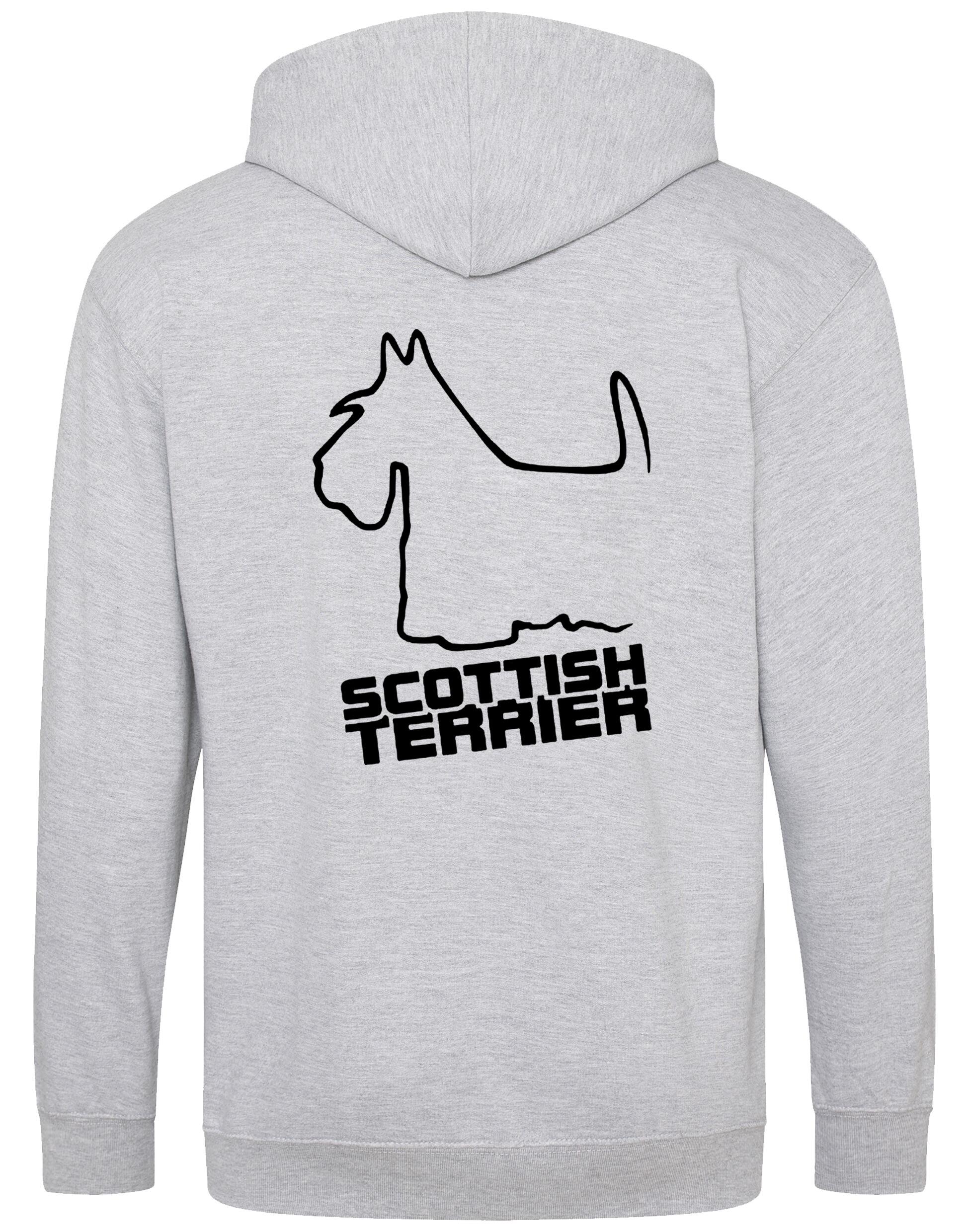 Scottish Terrier Zipped Hoodie with exclusive breed artwork, full-zip design, fleece lining, and customizable options.
