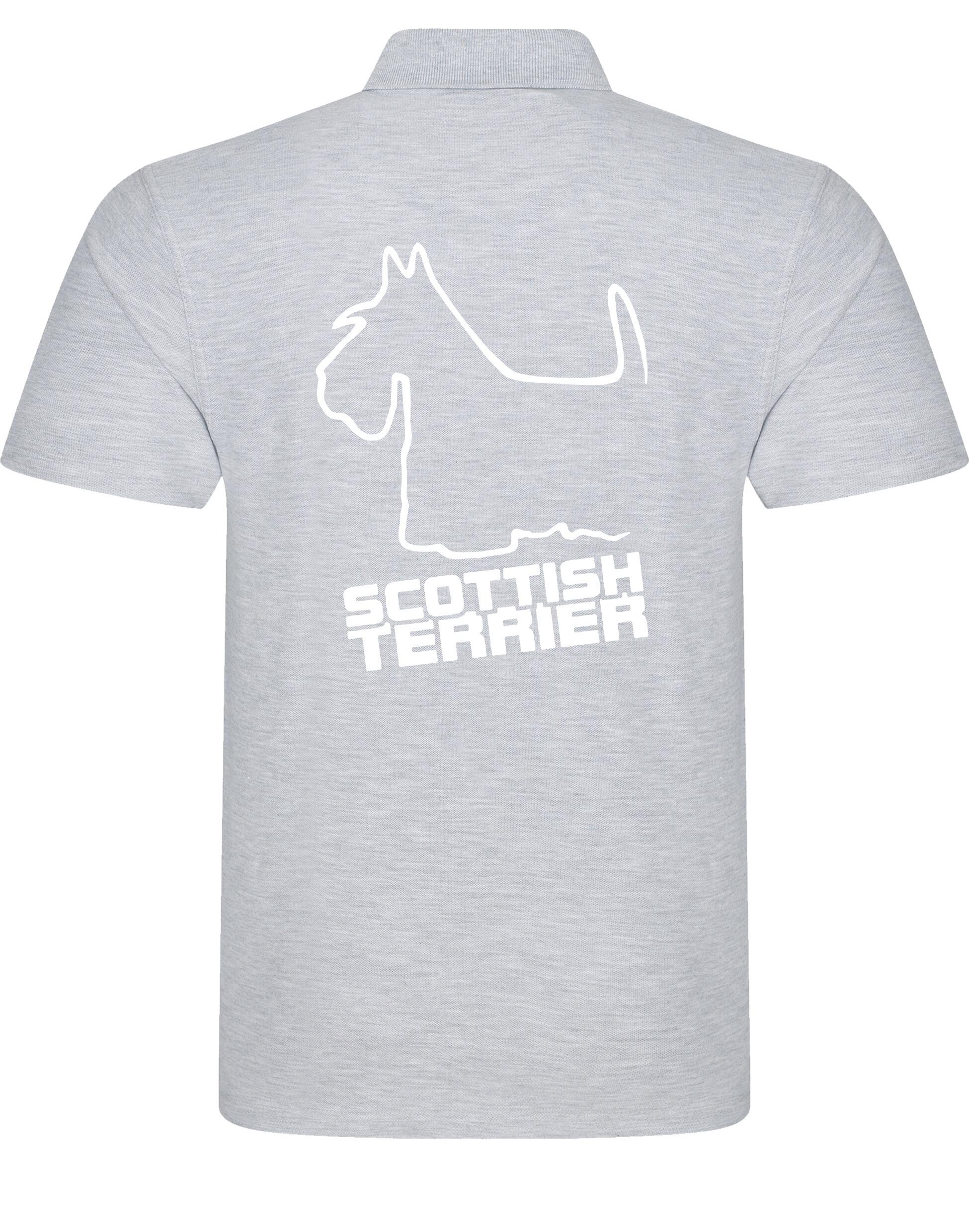 Scottish Terrier Unisex Cotton Polo featuring exclusive breed artwork, breathable premium cotton fabric, and relaxed fit suitable for all body types.