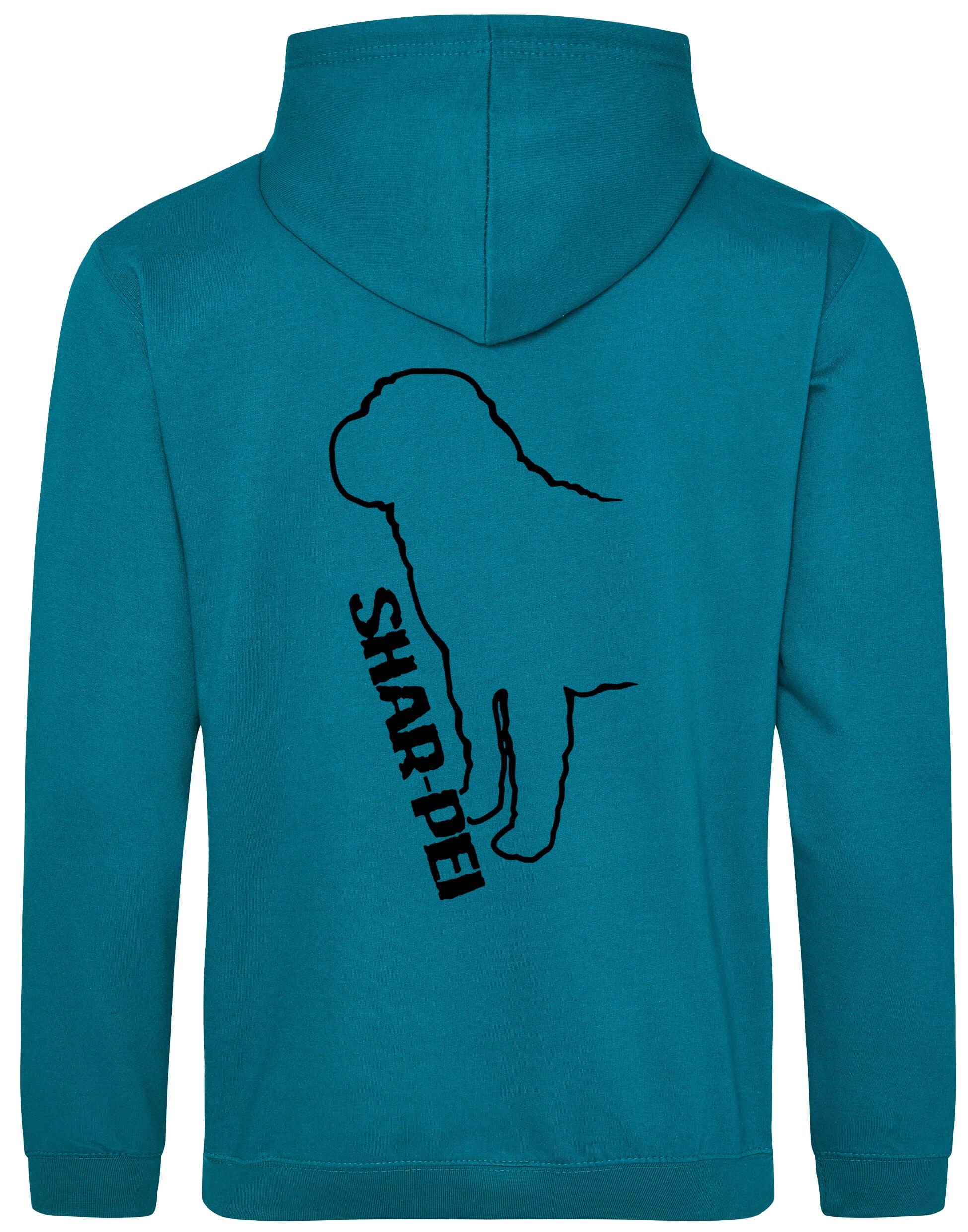Shar Pei Design Pullover Hoodie featuring exclusive breed artwork, double-fabric hood, and kangaroo pocket.