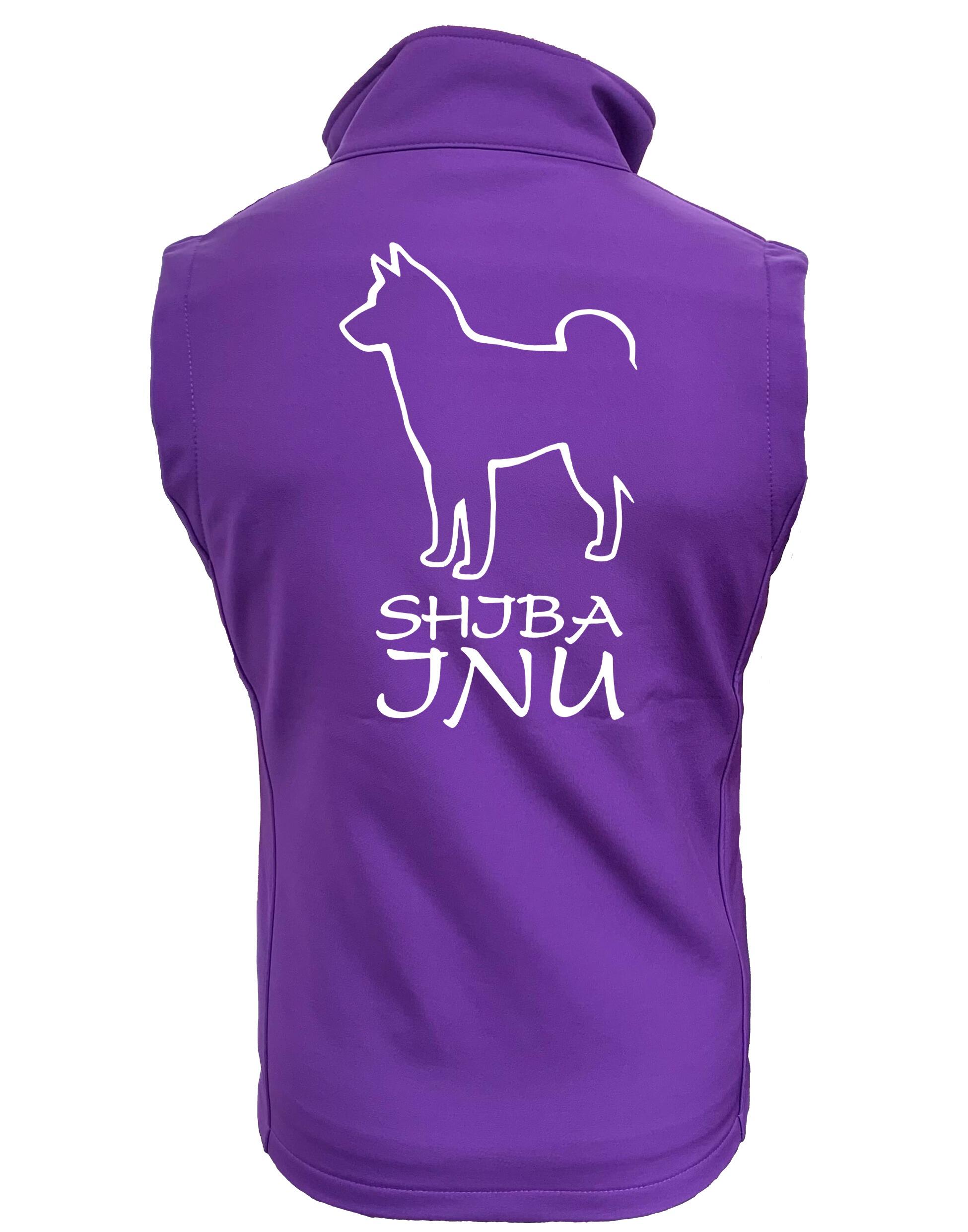 Women’s softshell jacket featuring exclusive Shiba Inu design on the back, water-resistant outer shell, fleece-lined interior, and tailored feminine fit.